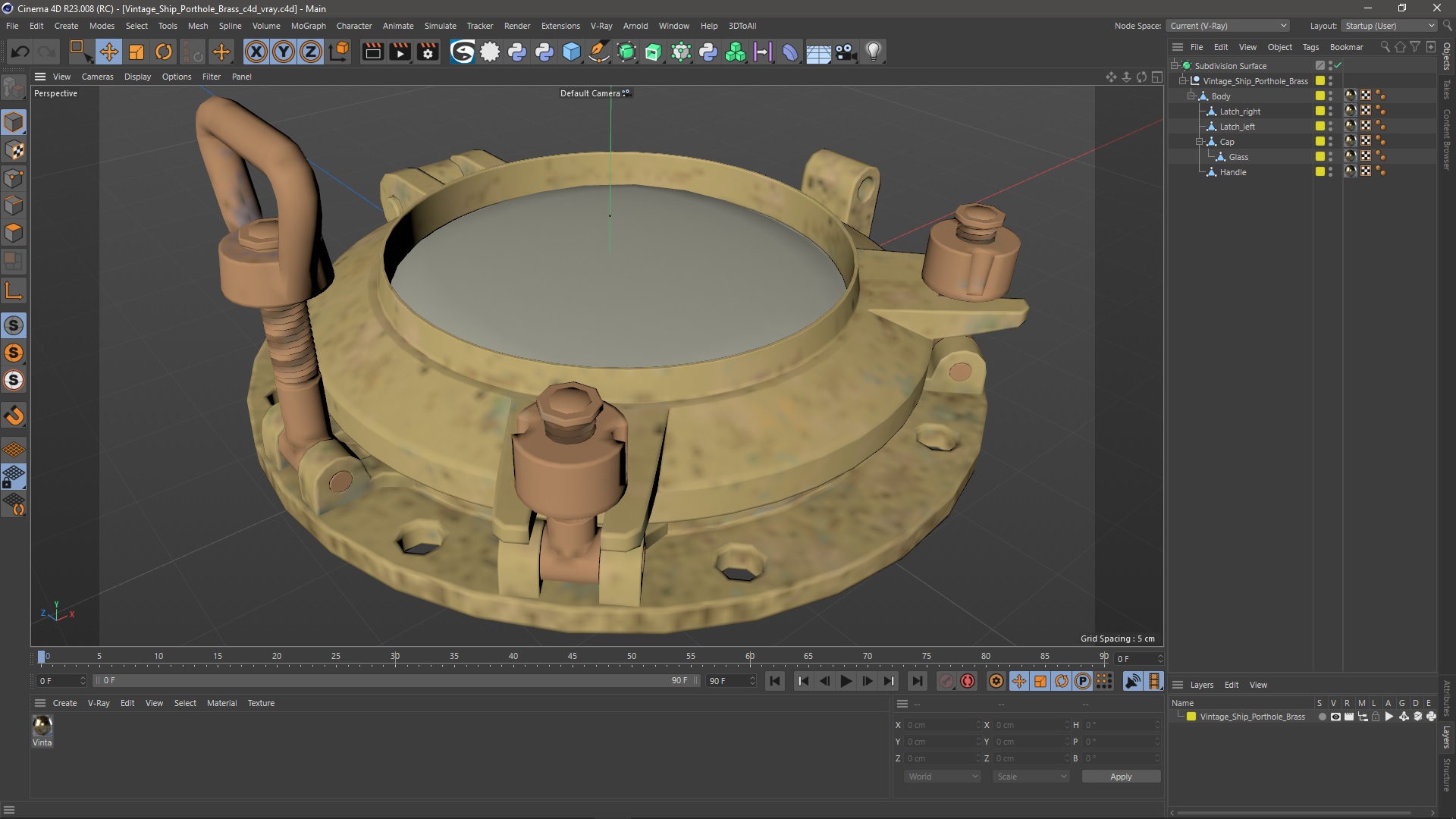 Vintage Ship Porthole Brass 3D