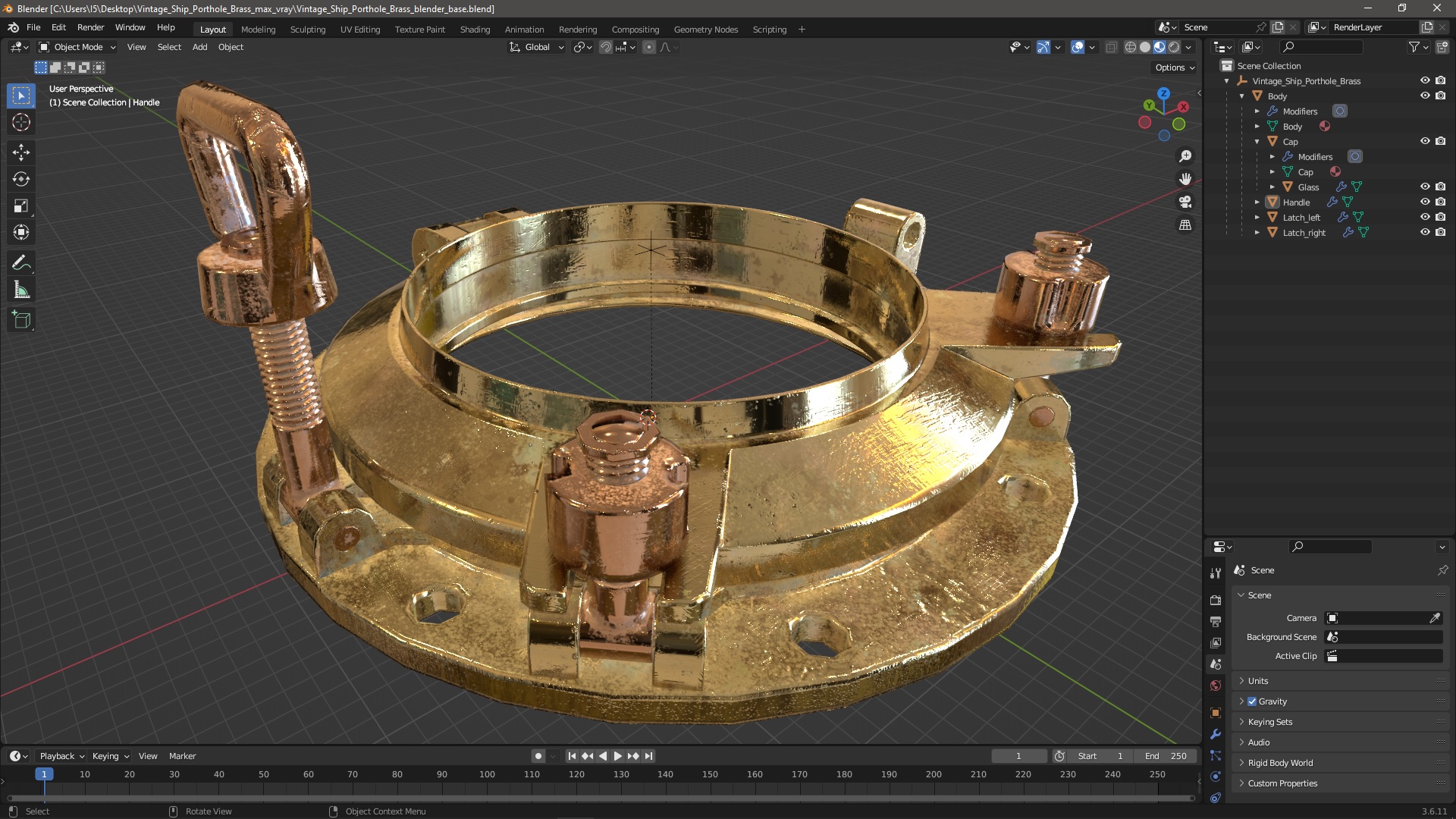 Vintage Ship Porthole Brass 3D