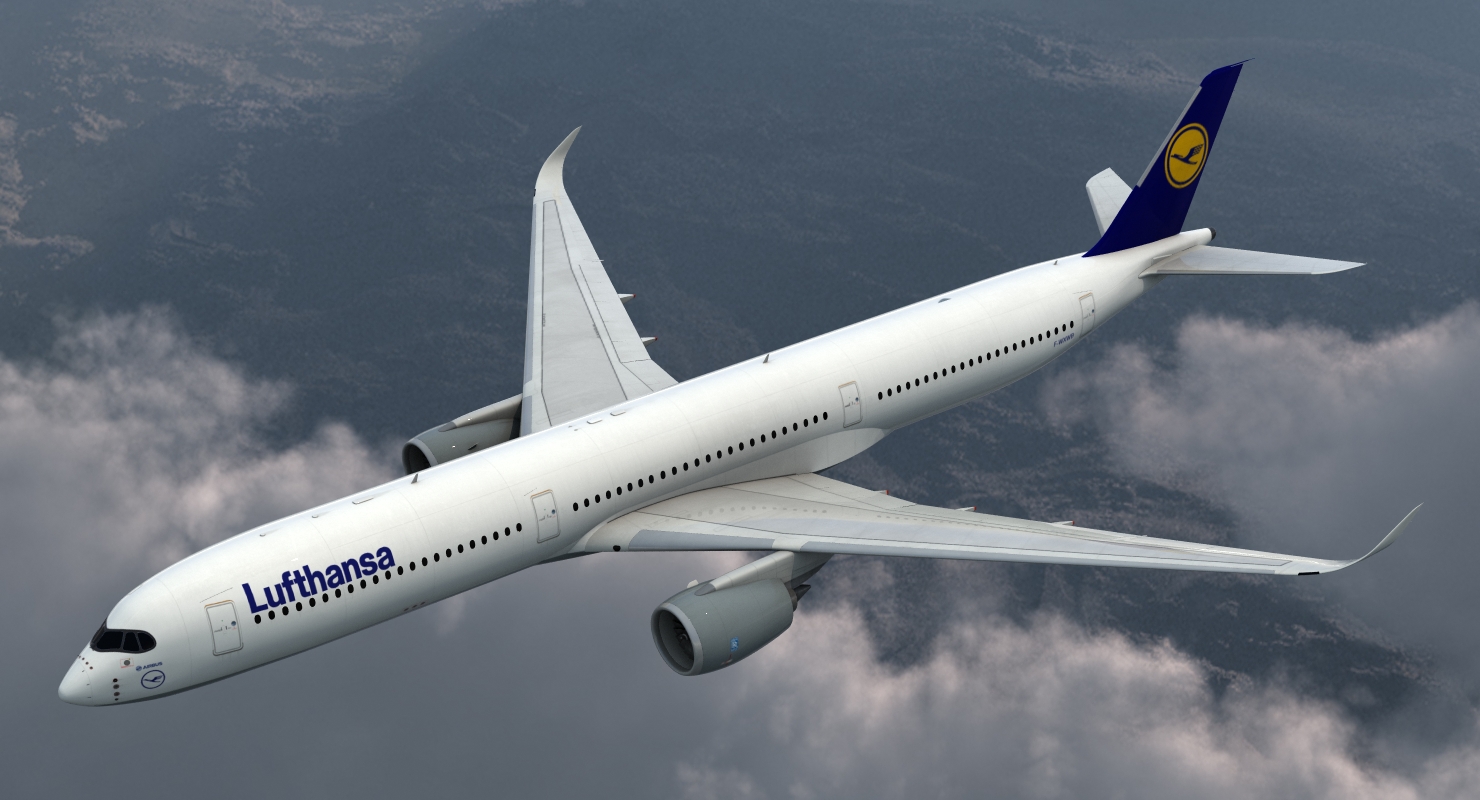3D Airbus A350 1000 Lufthansa Rigged model