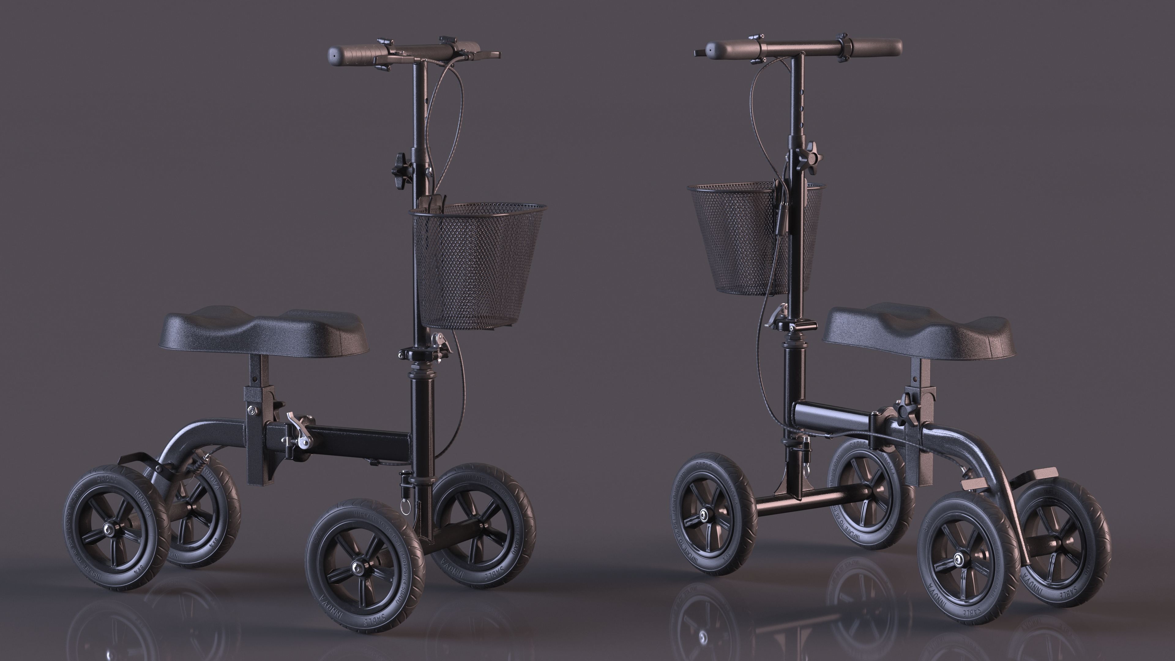 Black Knee Scooter Rigged for Cinema 4D 3D model