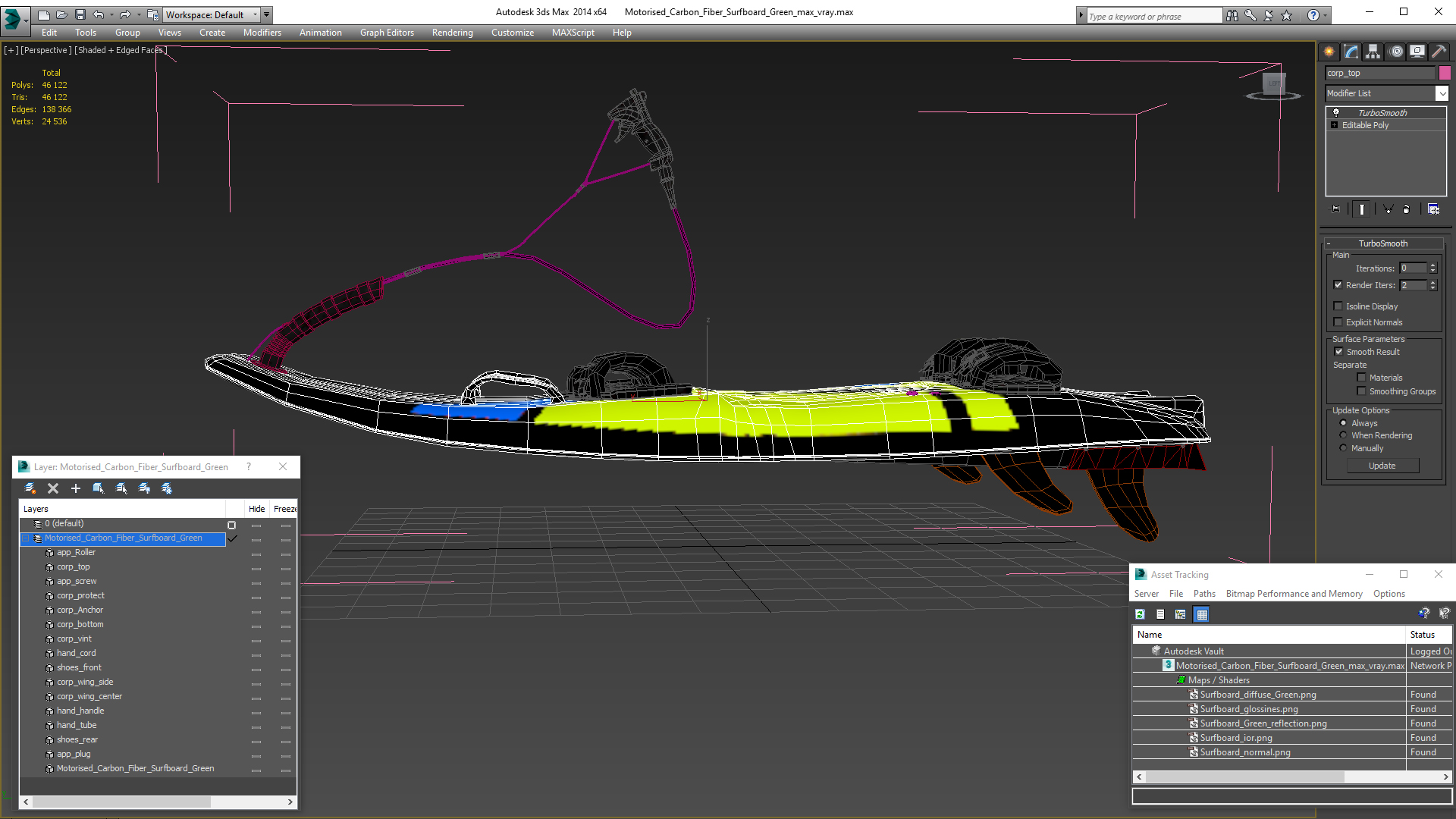 3D Motorised Carbon Fiber Surfboard Green model