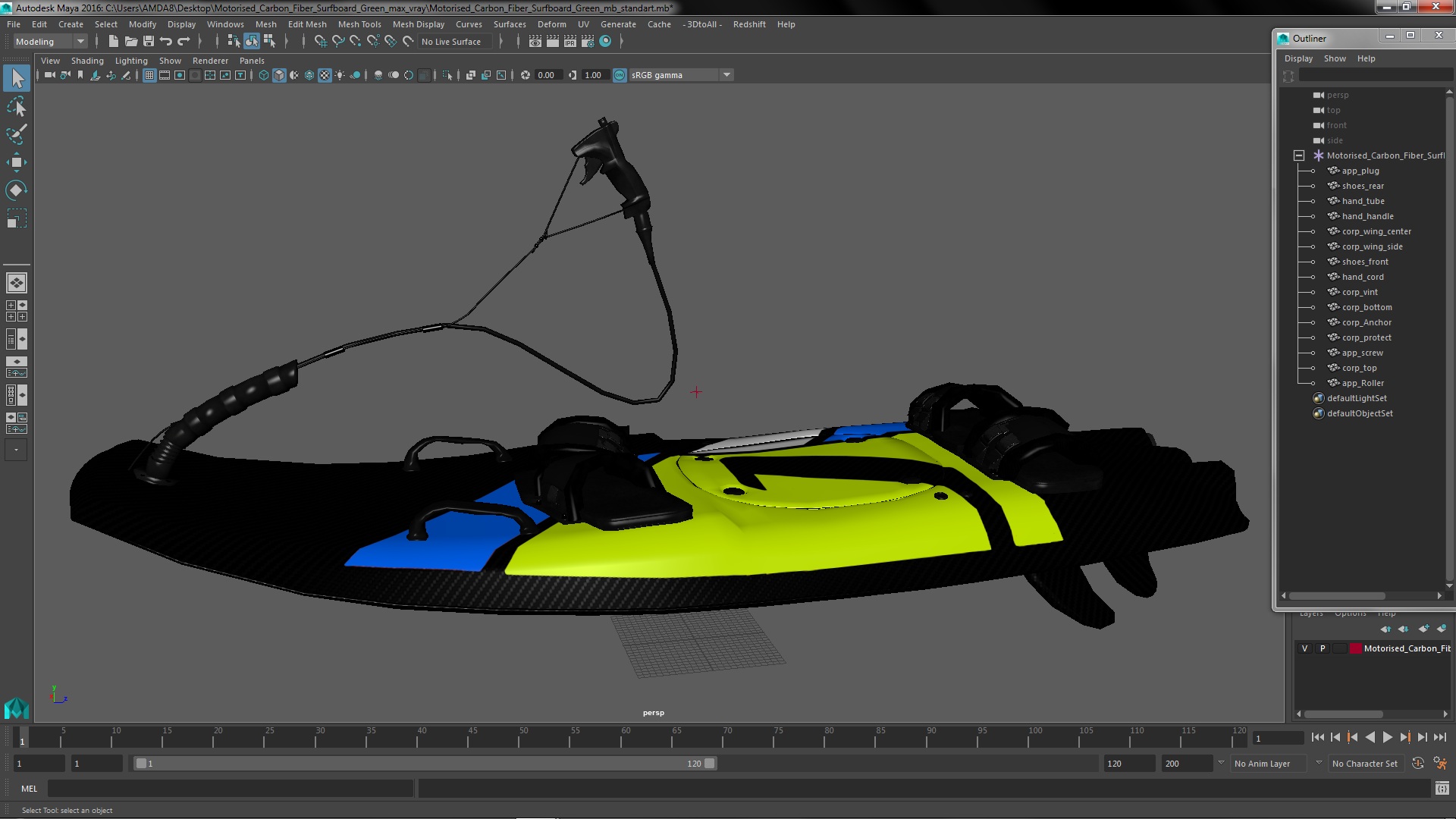 3D Motorised Carbon Fiber Surfboard Green model