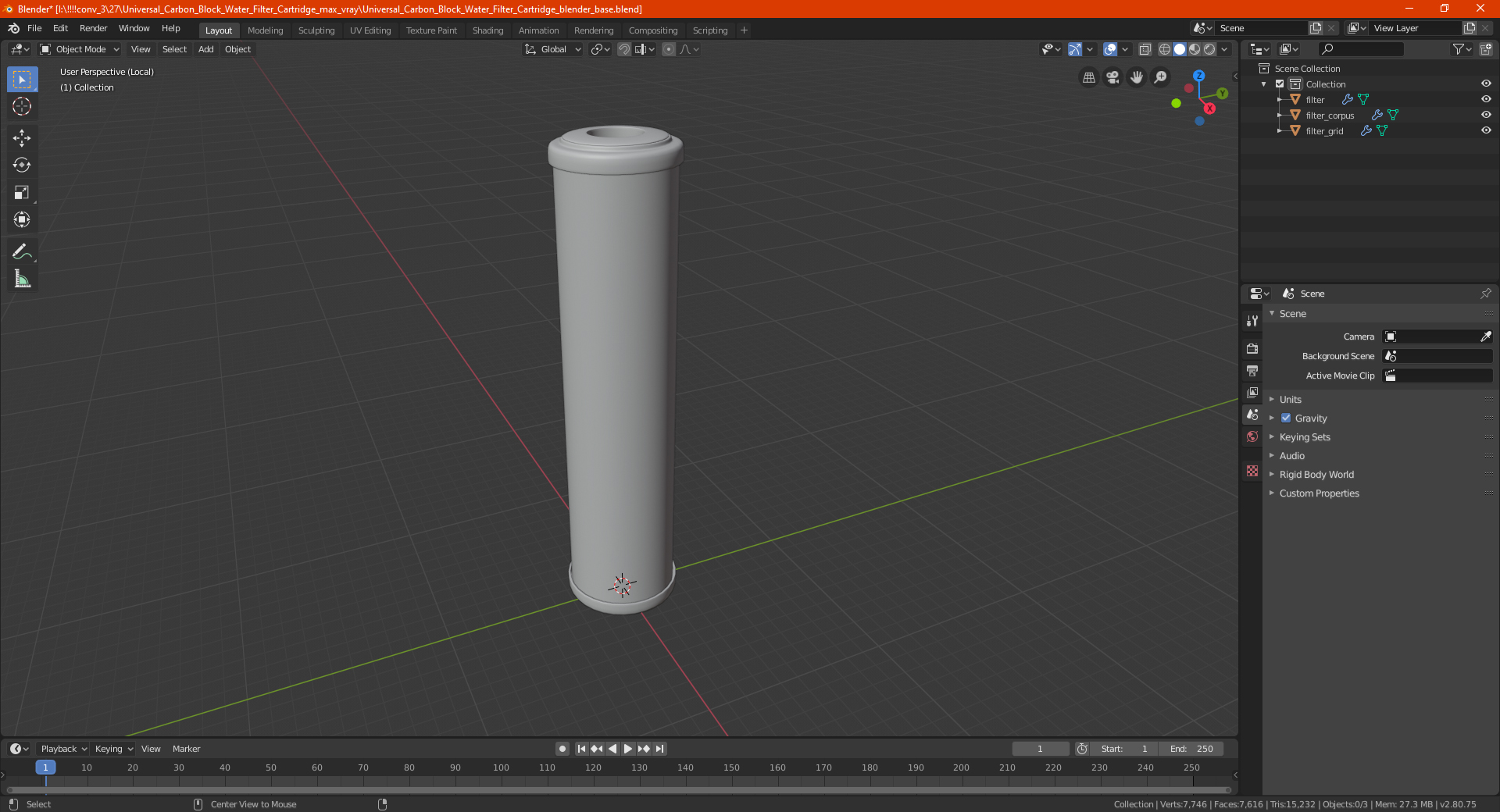 3D model Universal Carbon Block Water Filter Cartridge