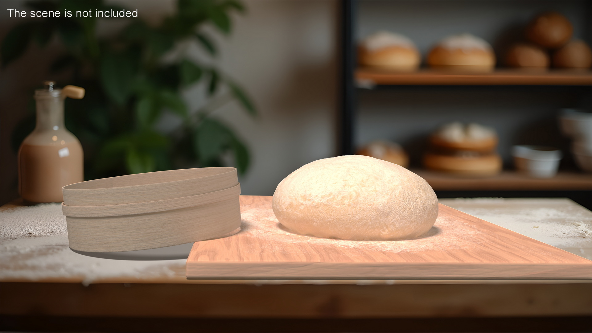 3D Fresh Raw Dough on Wooden Board and Sieve