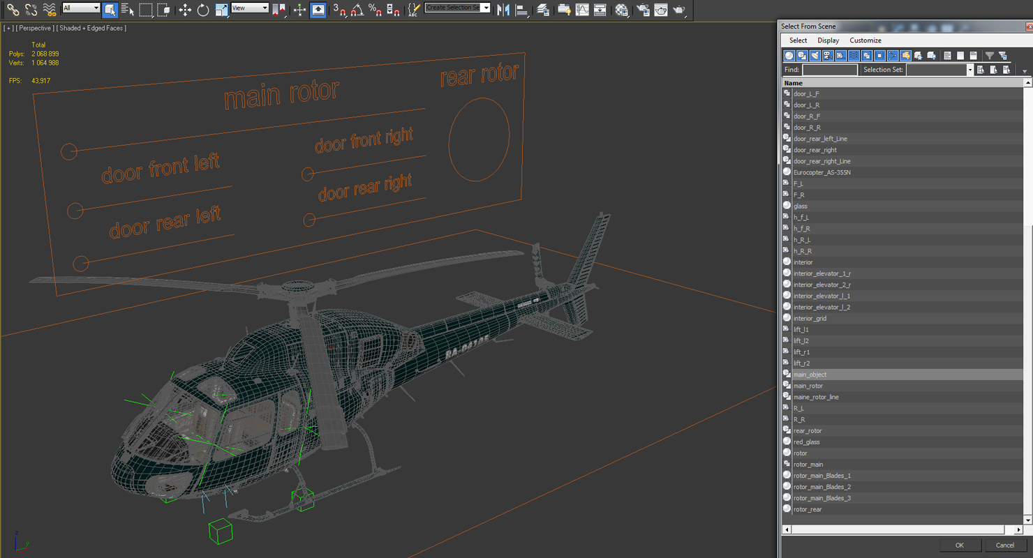 3D Helicopter Eurocopter AS 355N Rigged