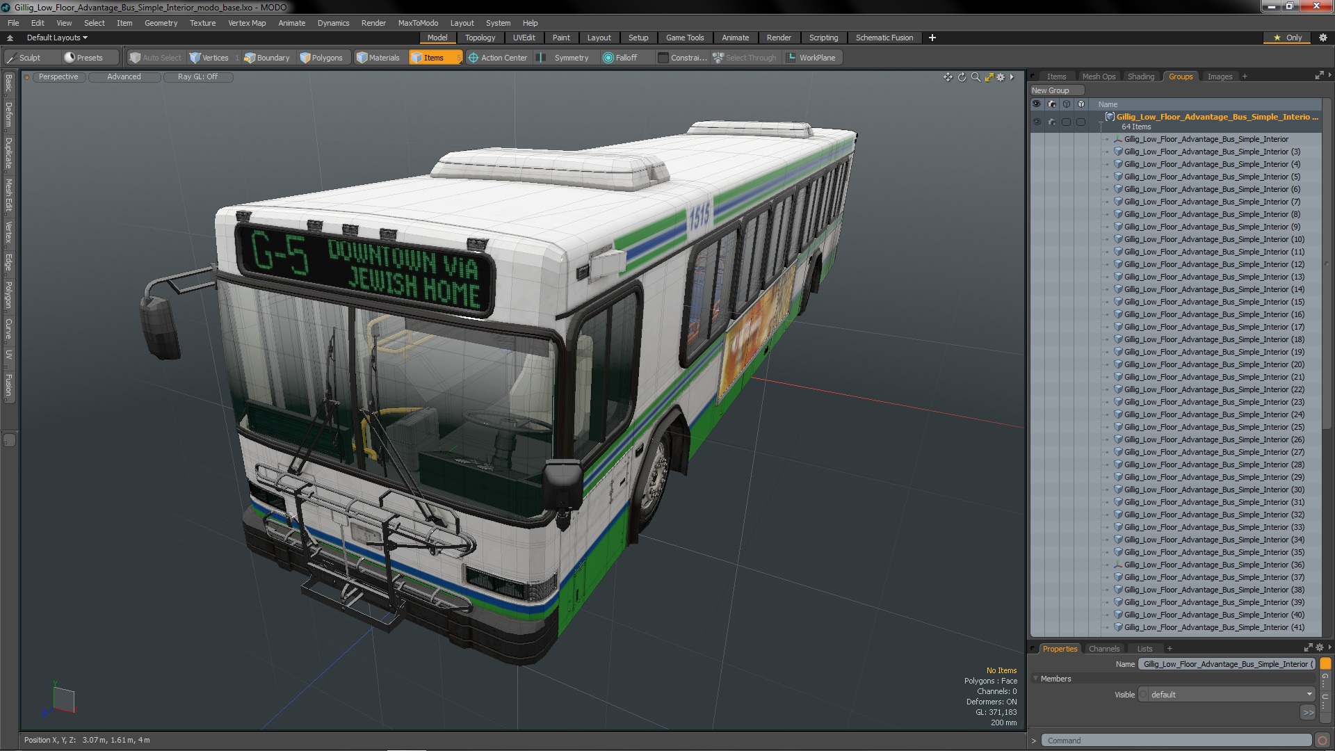 3D Gillig Low Floor Advantage Bus Simple Interior