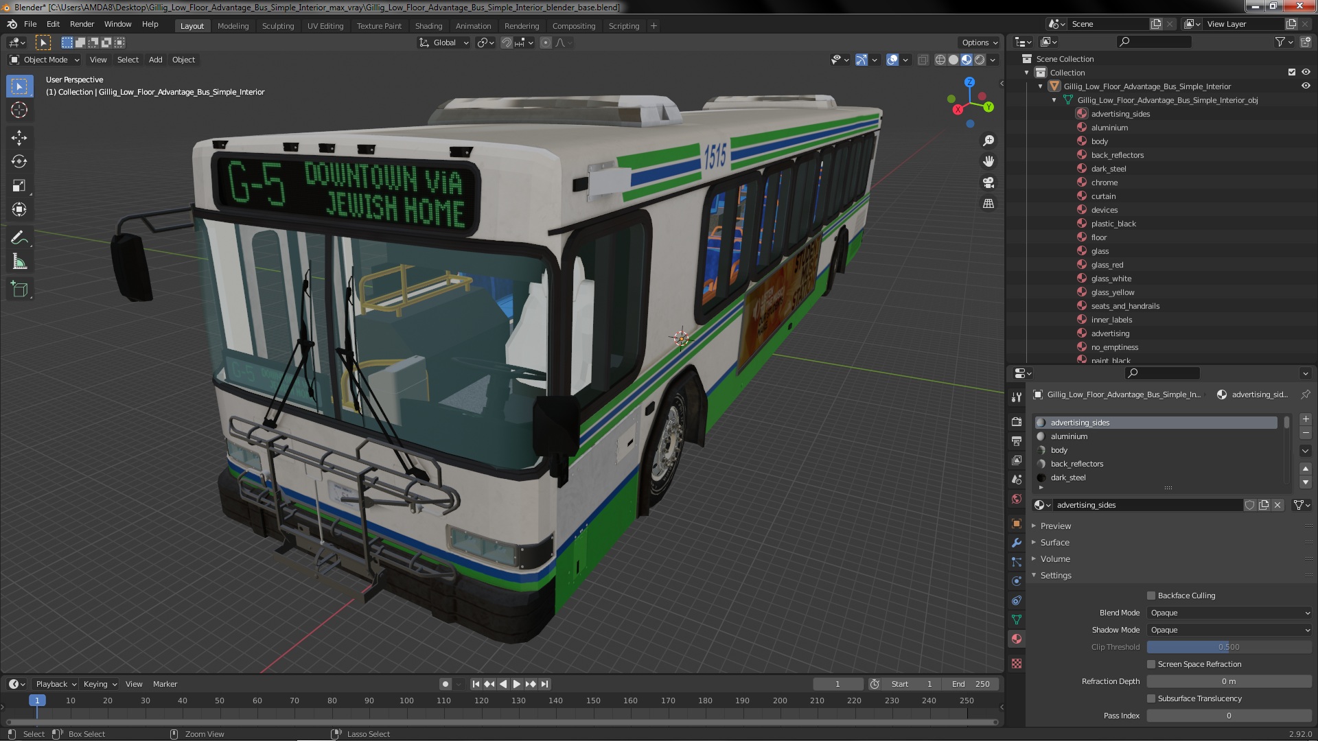 3D Gillig Low Floor Advantage Bus Simple Interior