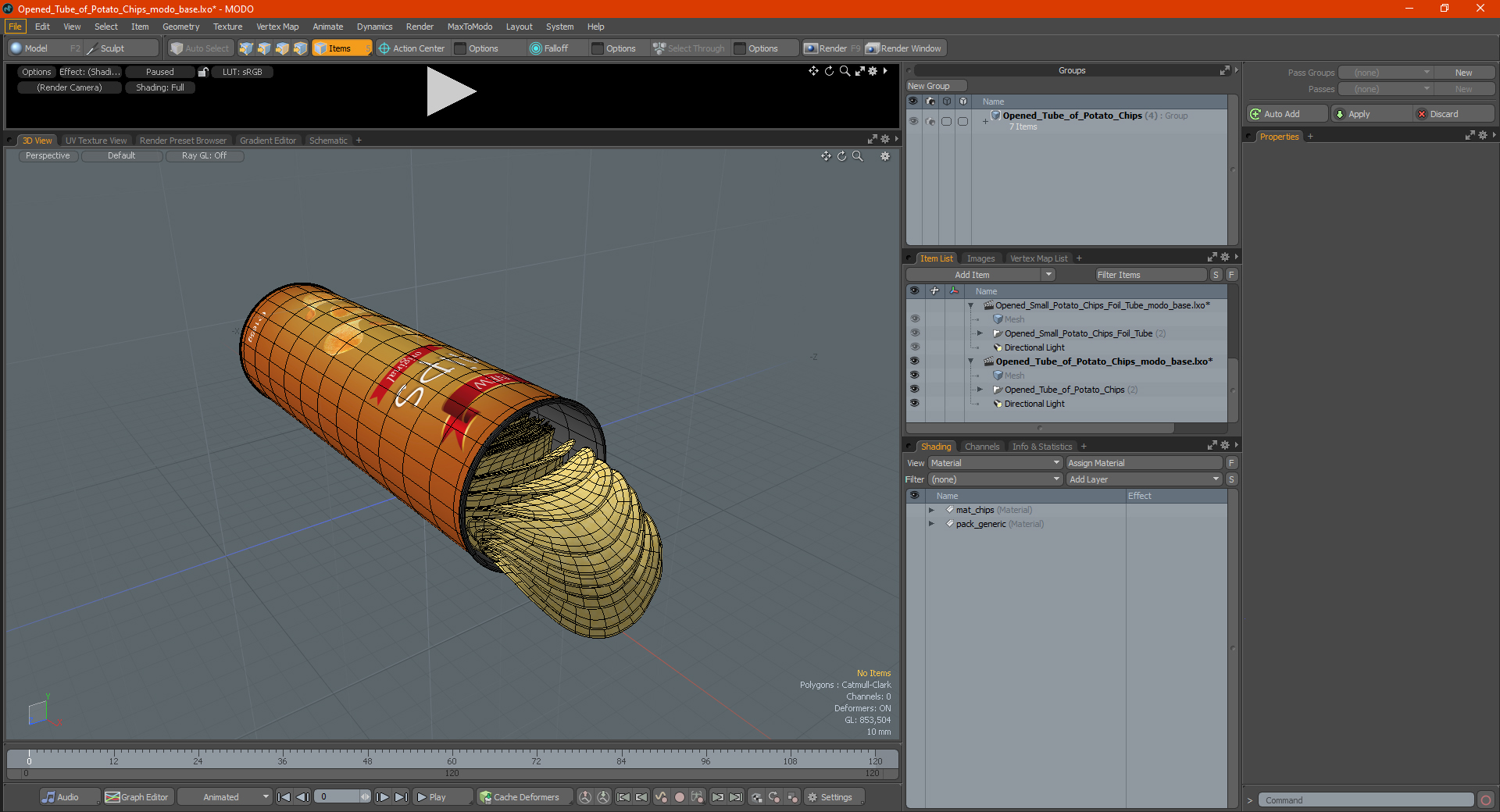 3D model Open Tube of Potato Chips