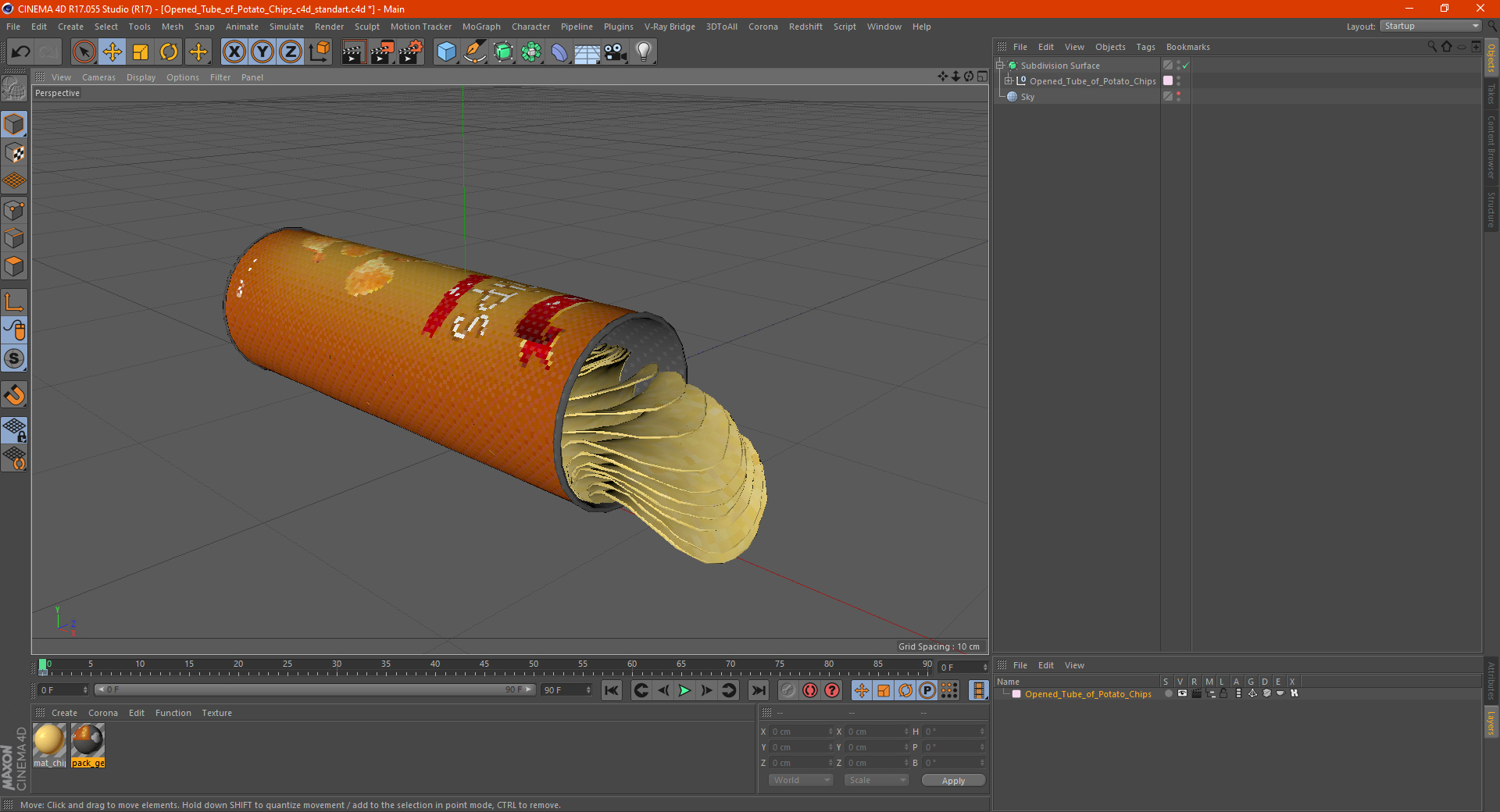 3D model Open Tube of Potato Chips