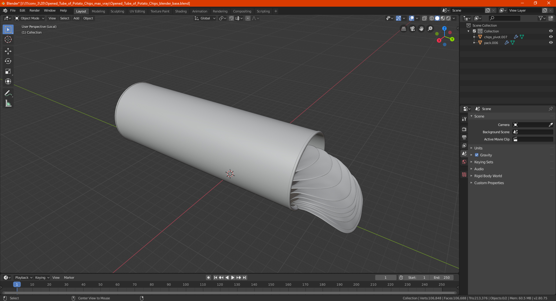 3D model Open Tube of Potato Chips