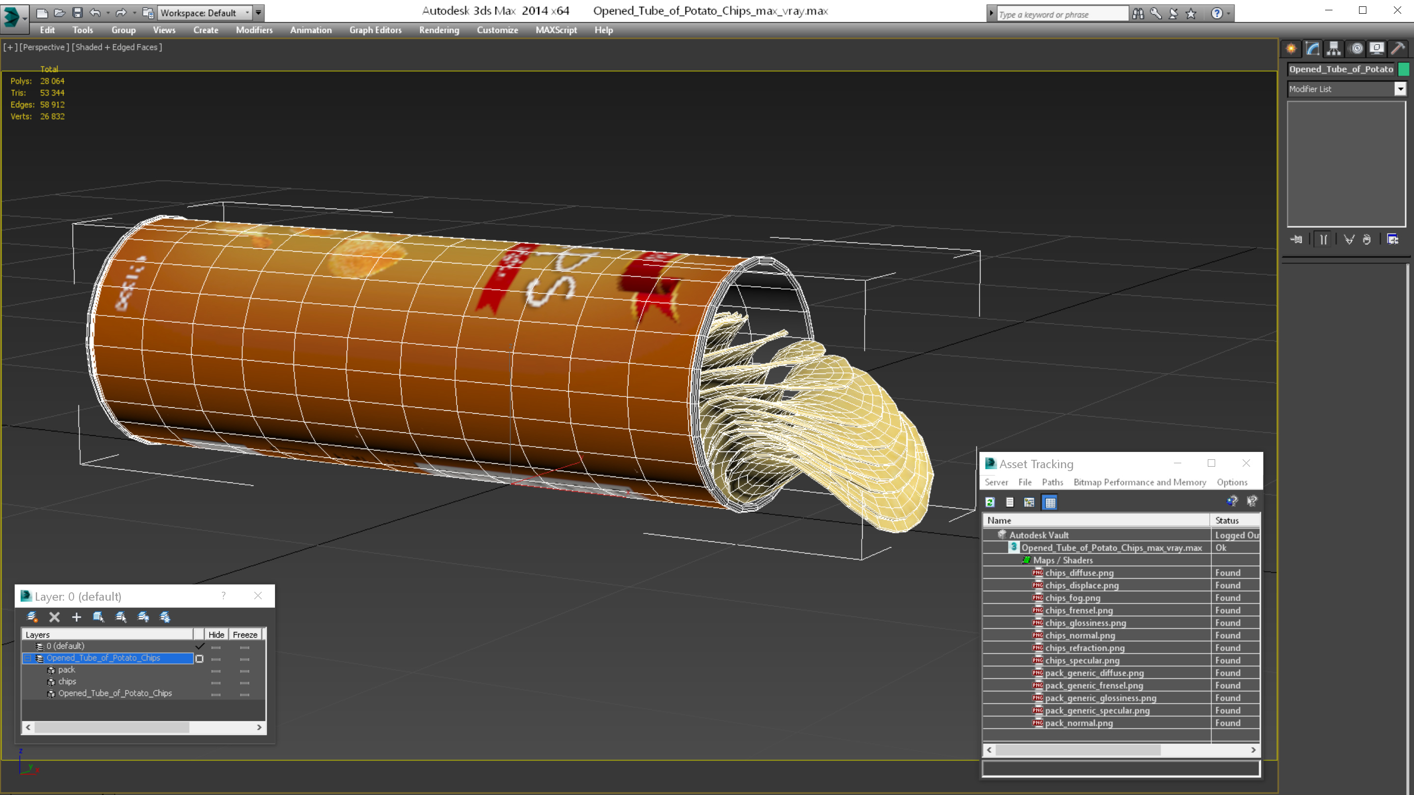 3D model Open Tube of Potato Chips