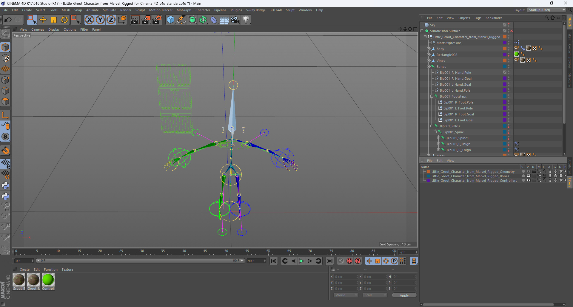 3D model Little Groot Character from Marvel Rigged for Cinema 4D