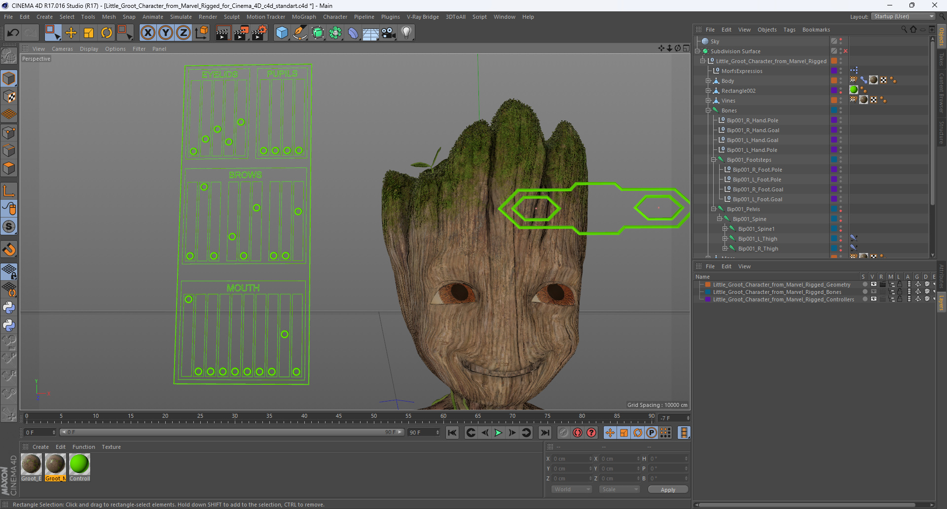3D model Little Groot Character from Marvel Rigged for Cinema 4D