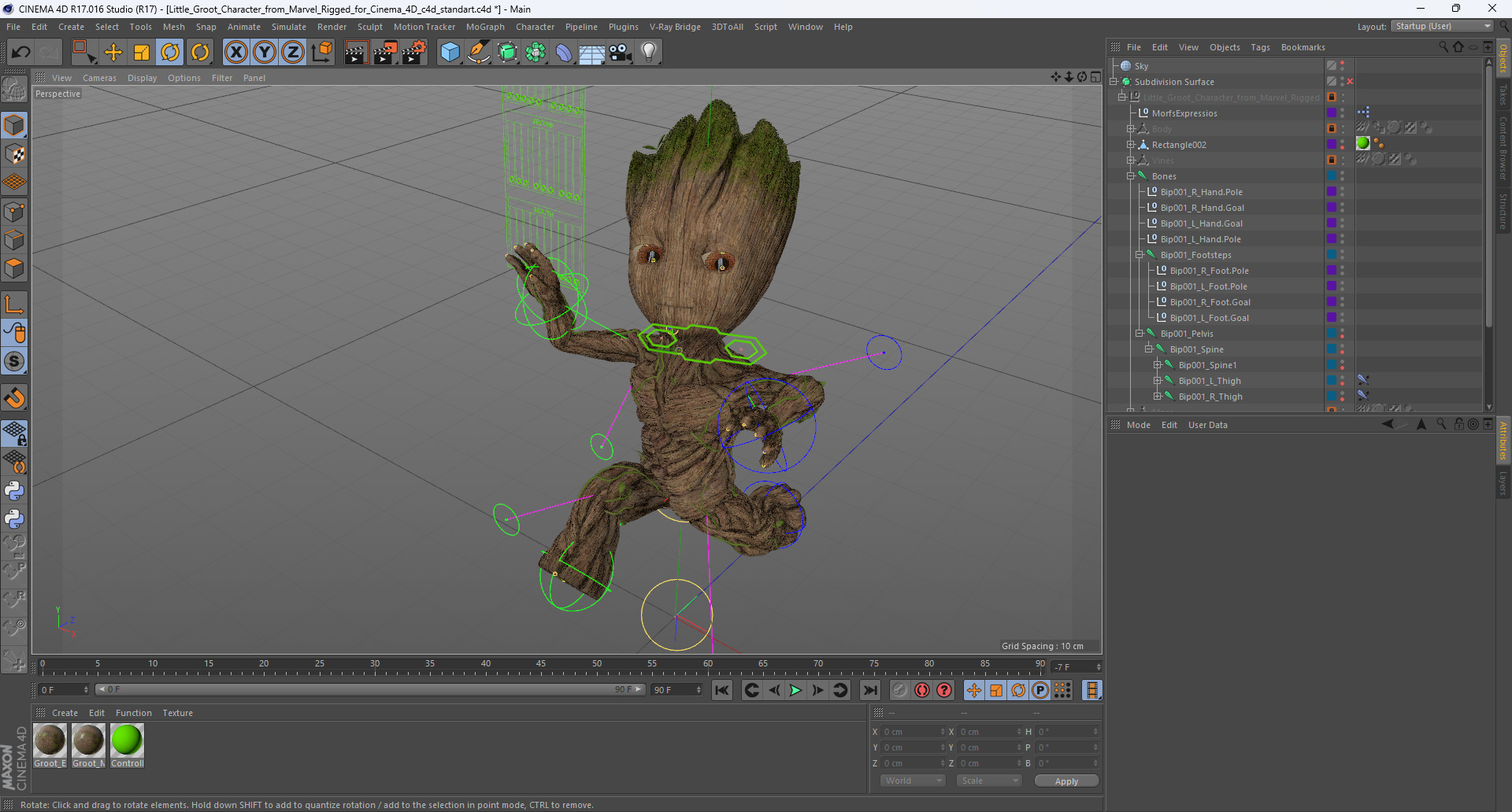 3D model Little Groot Character from Marvel Rigged for Cinema 4D