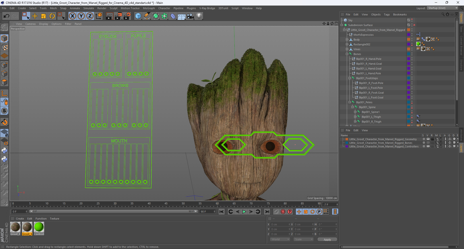 3D model Little Groot Character from Marvel Rigged for Cinema 4D