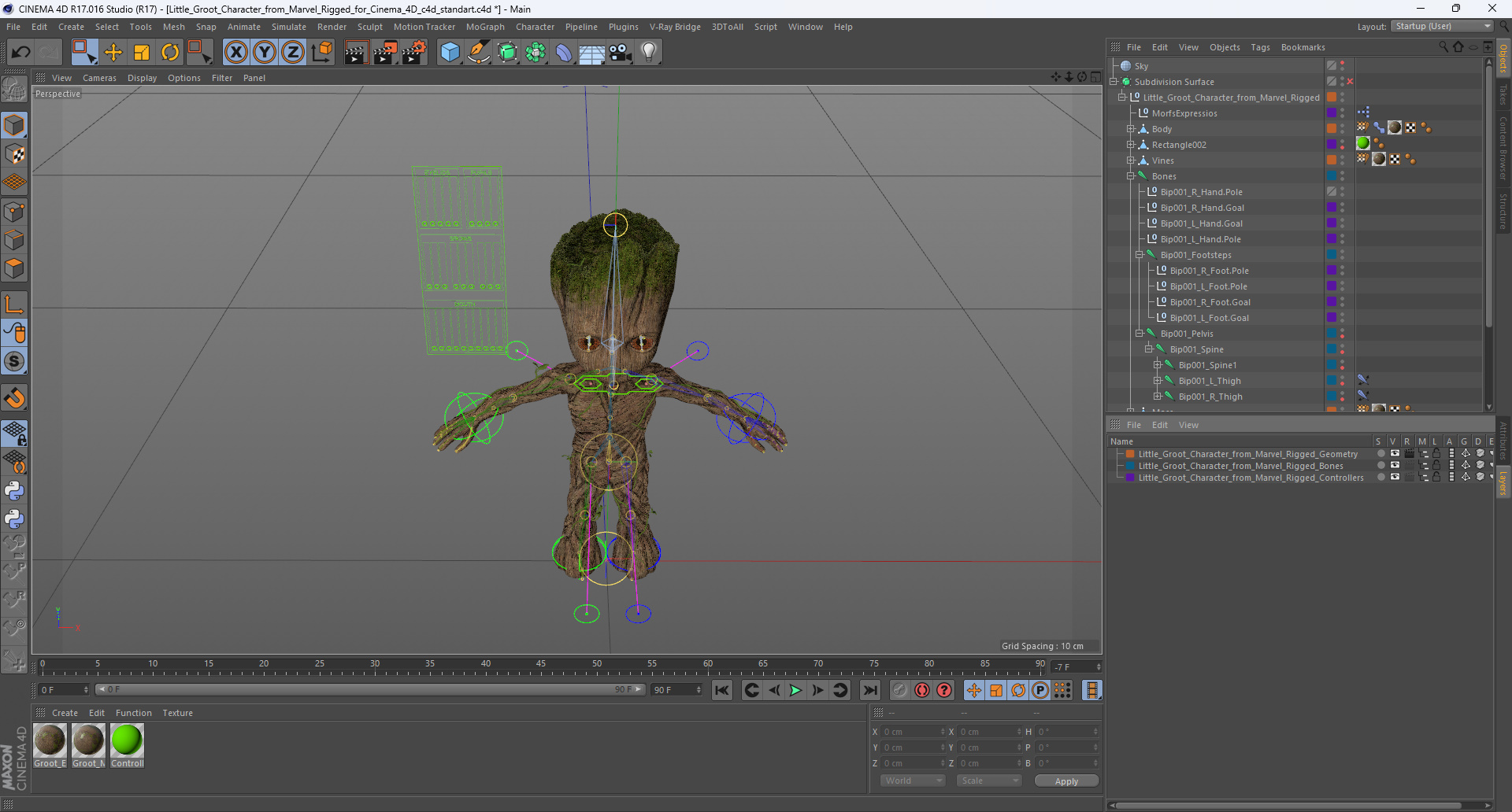 3D model Little Groot Character from Marvel Rigged for Cinema 4D