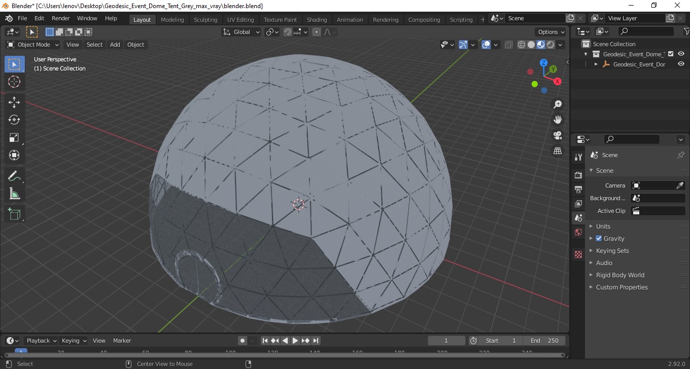 Geodesic Event Dome Tent Grey 3D model