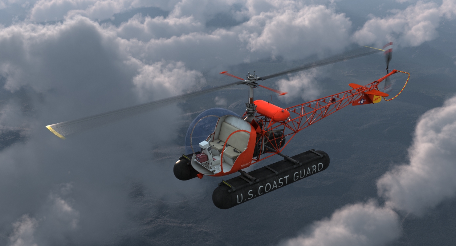 Bell 47 On Floats uscg Rigged 3D model