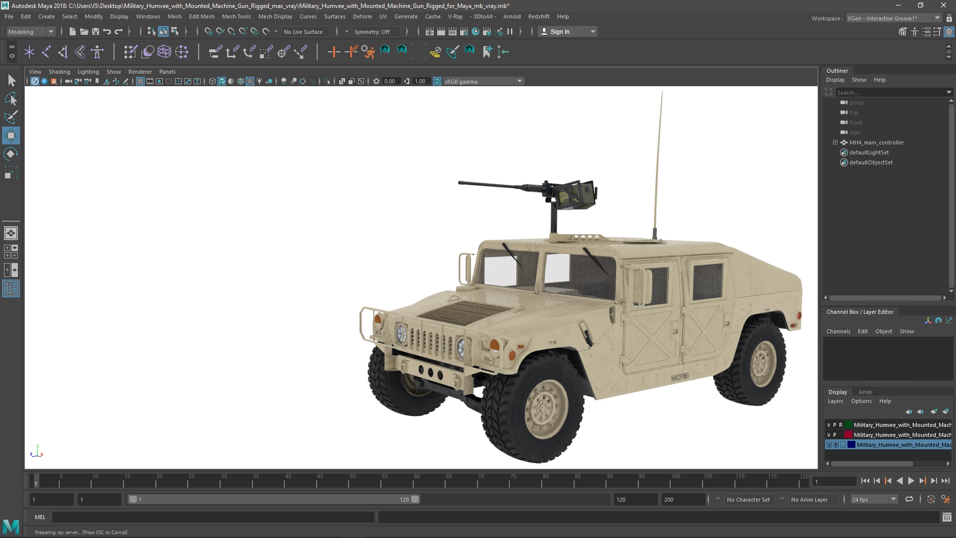 3D Military Humvee with Mounted Machine Gun Rigged for Maya