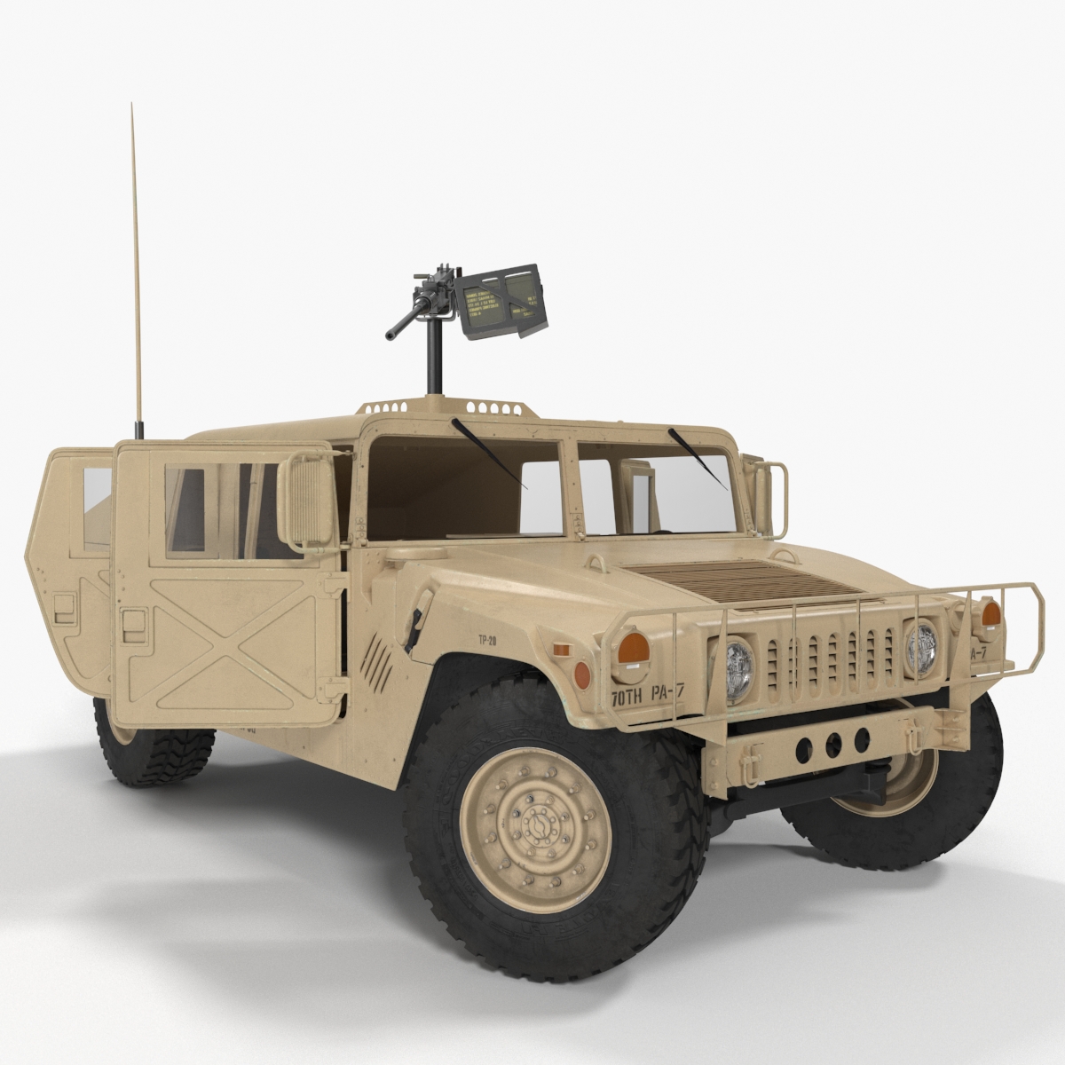 3D Military Humvee with Mounted Machine Gun Rigged for Maya