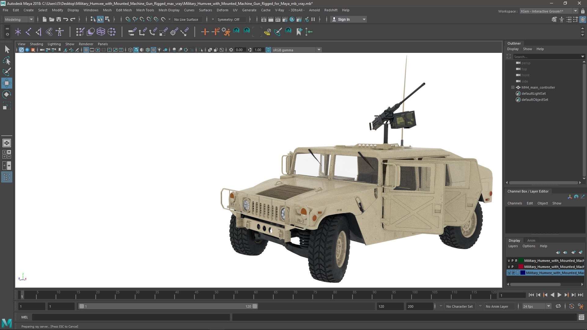 3D Military Humvee with Mounted Machine Gun Rigged for Maya
