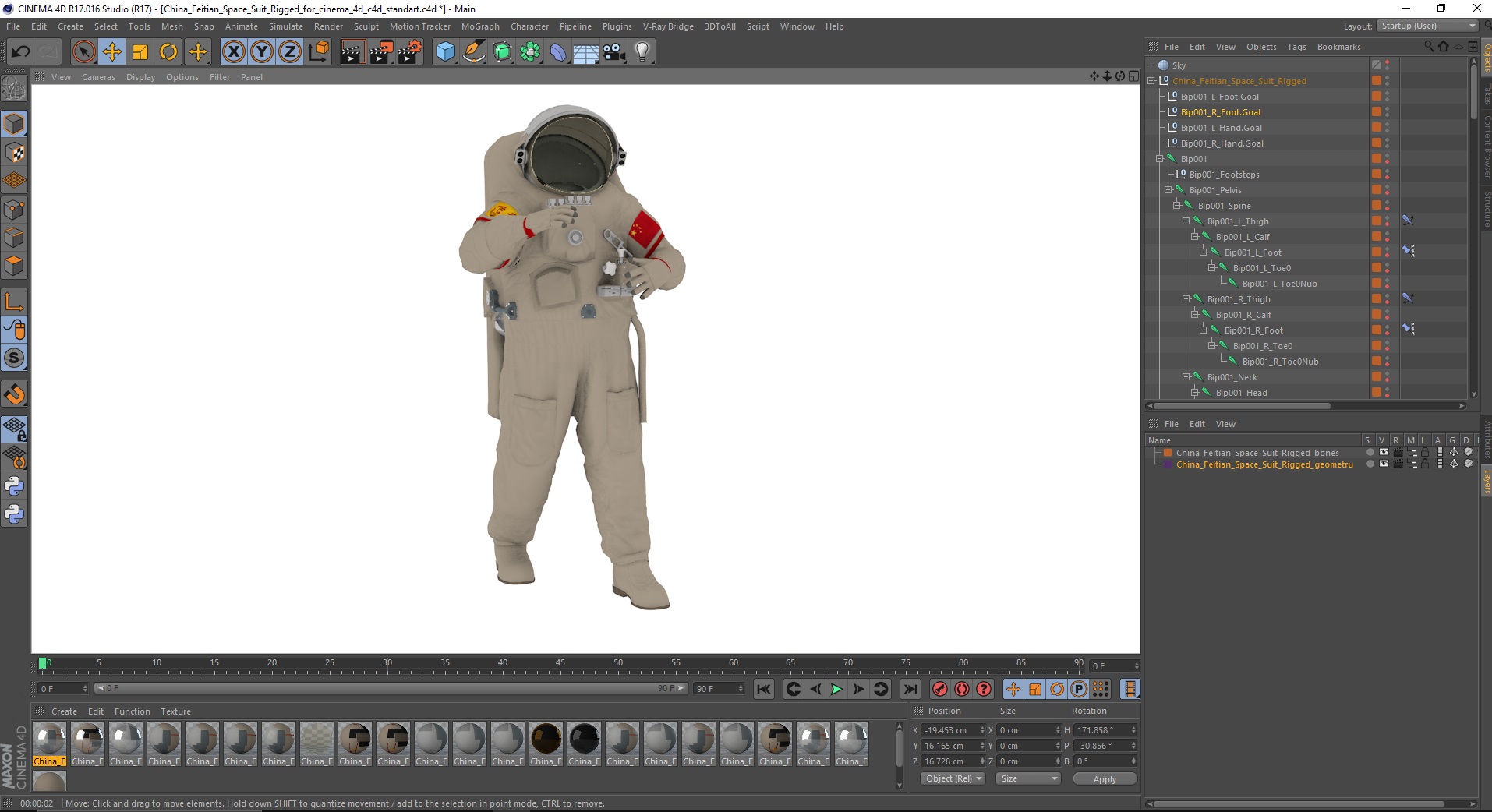 3D model China Feitian Space Suit Rigged for Cinema 4D