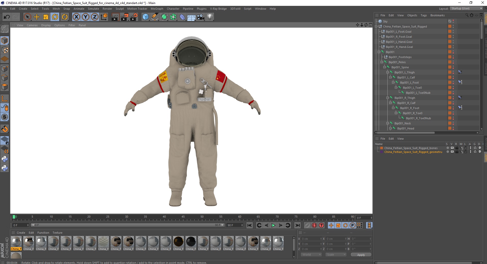 3D model China Feitian Space Suit Rigged for Cinema 4D