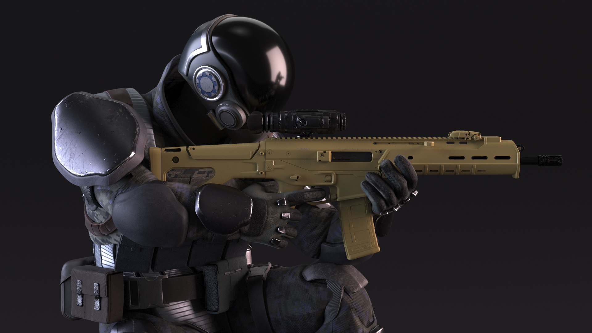 3D Concept Futuristic Soldier Aiming Pose model