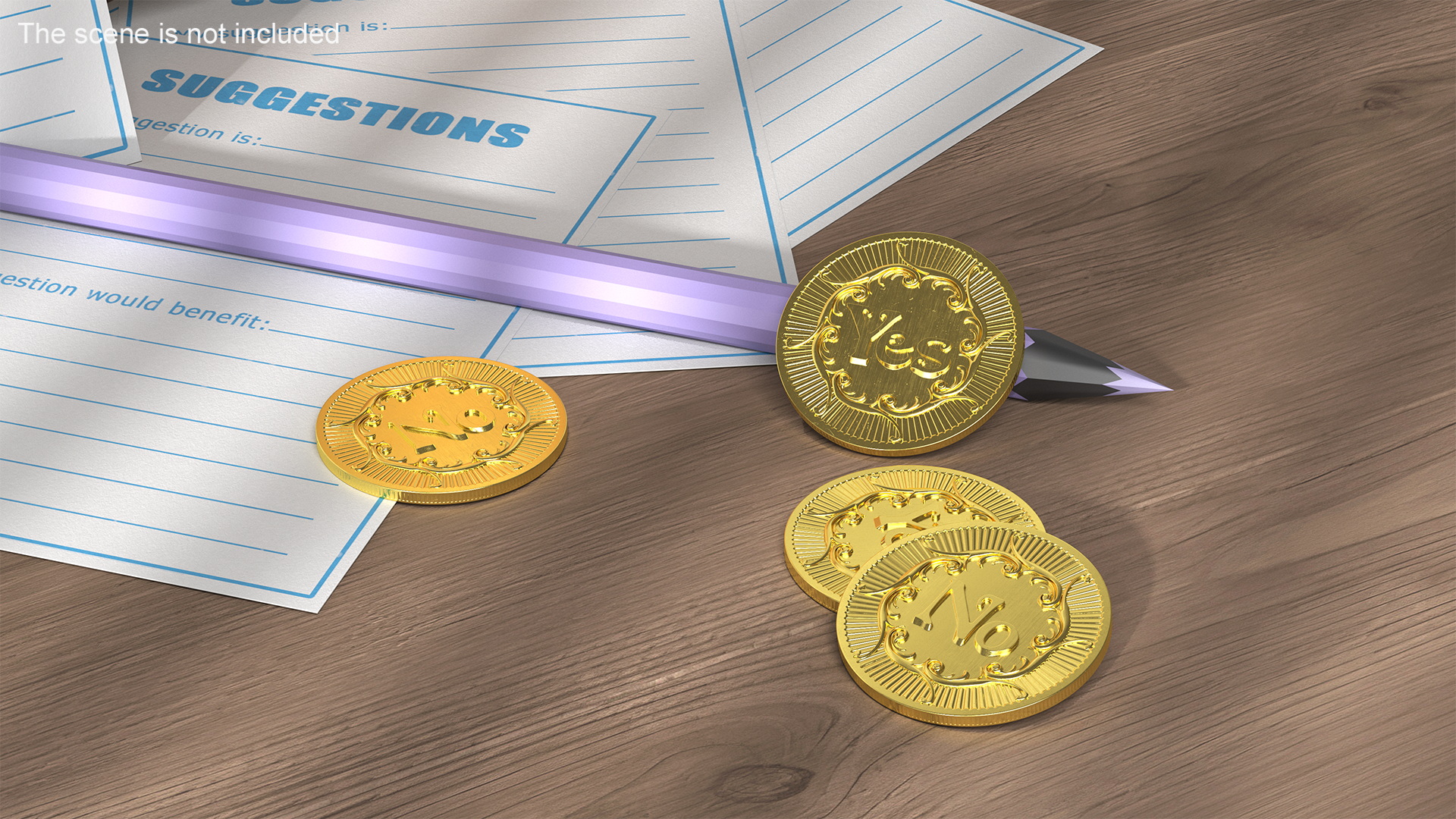 3D model Yes No Decision Coin Gold