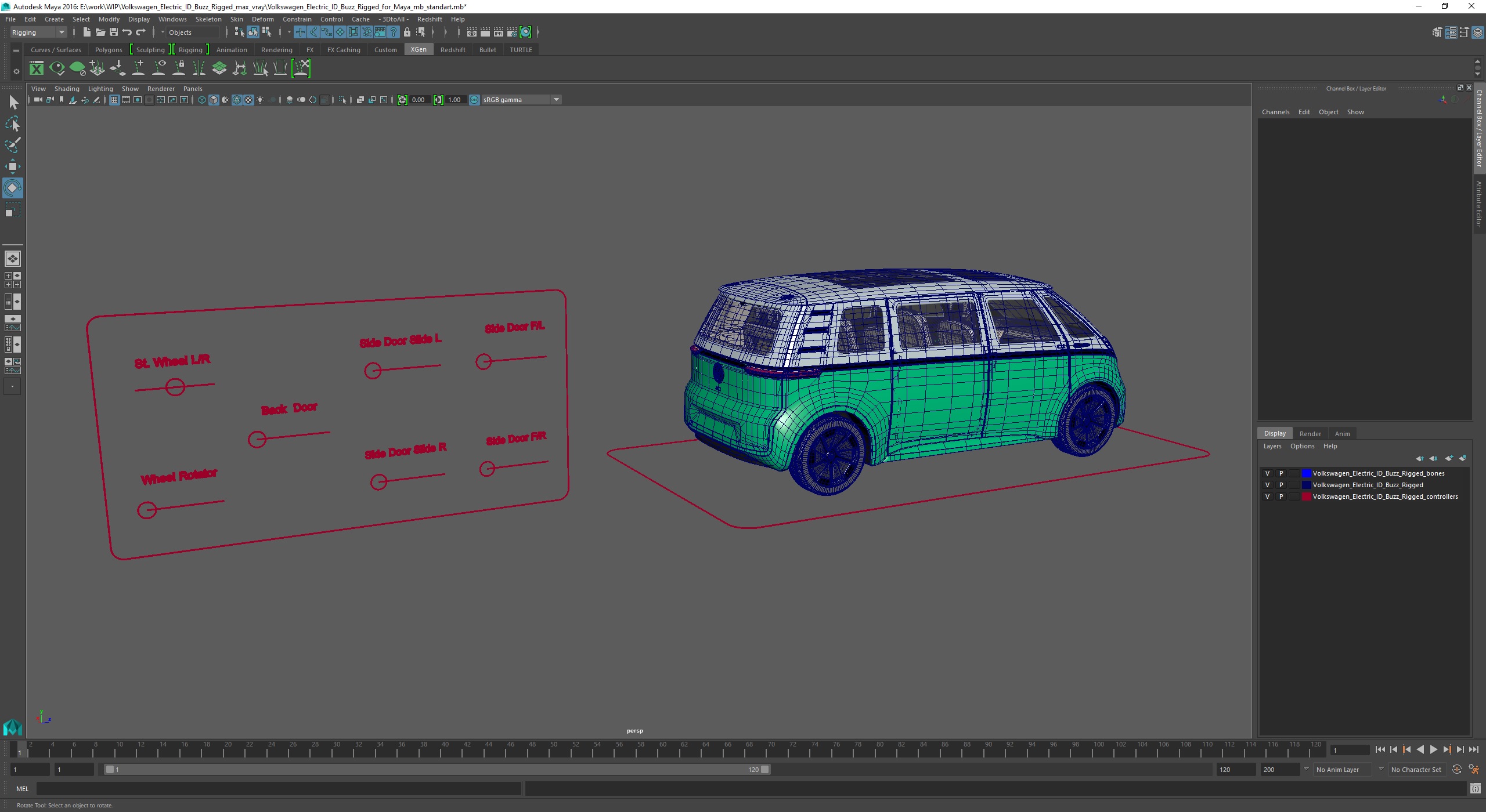 3D Volkswagen Electric ID Buzz Rigged for Maya model