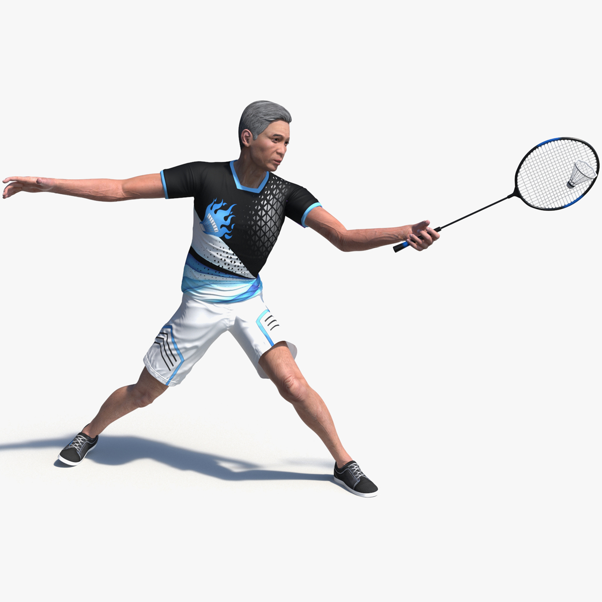 3D Chinese Elderly Man Badminton Style Rigged for Cinema 4D