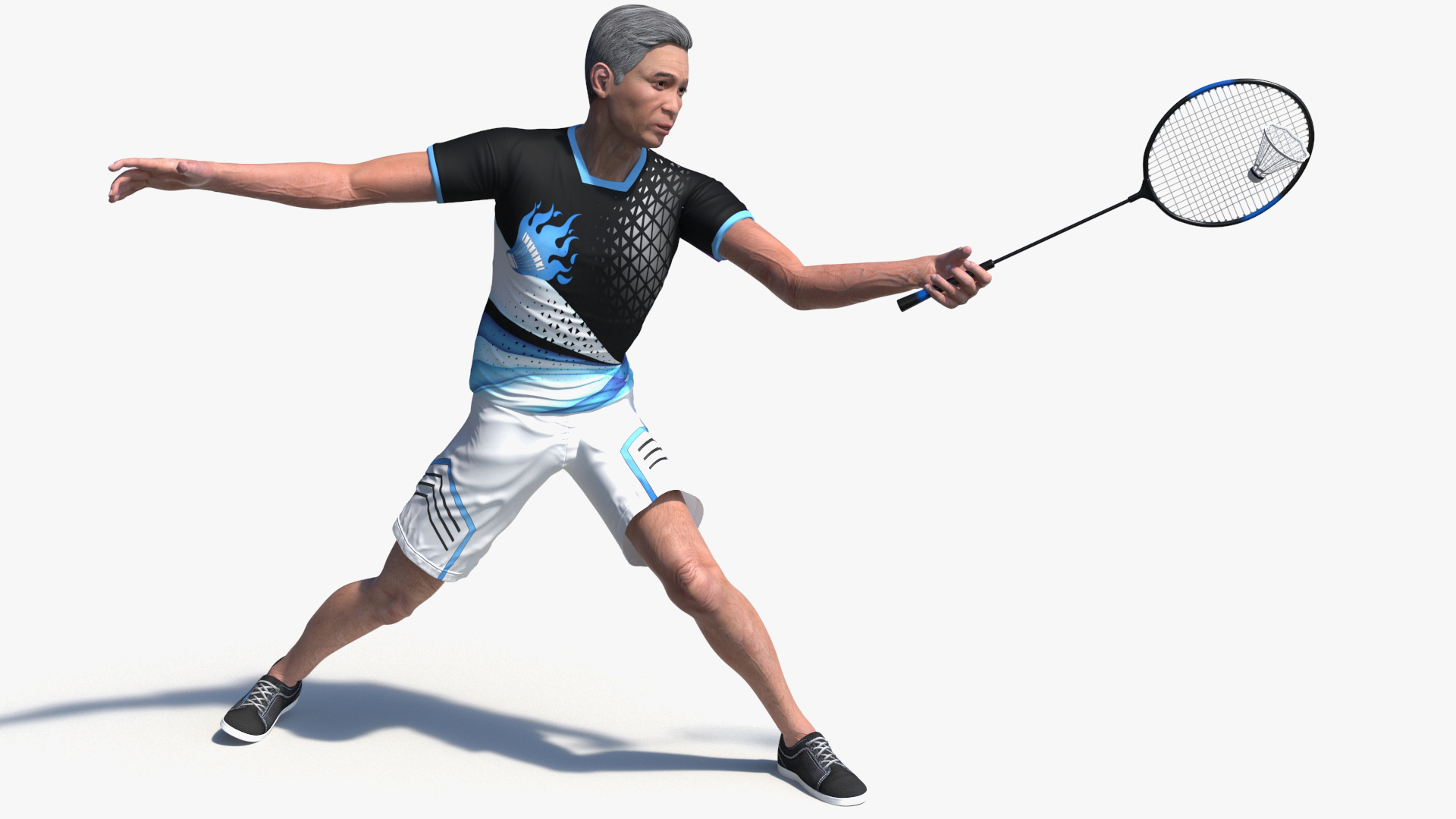 3D Chinese Elderly Man Badminton Style Rigged for Cinema 4D