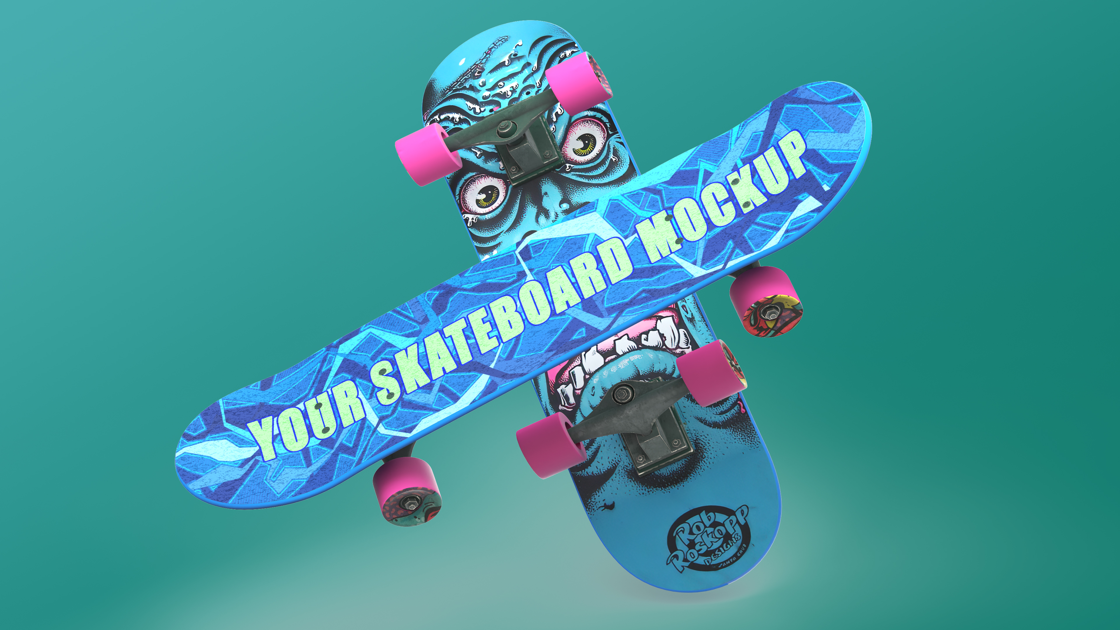 3D Classic Skateboard Face Blue model