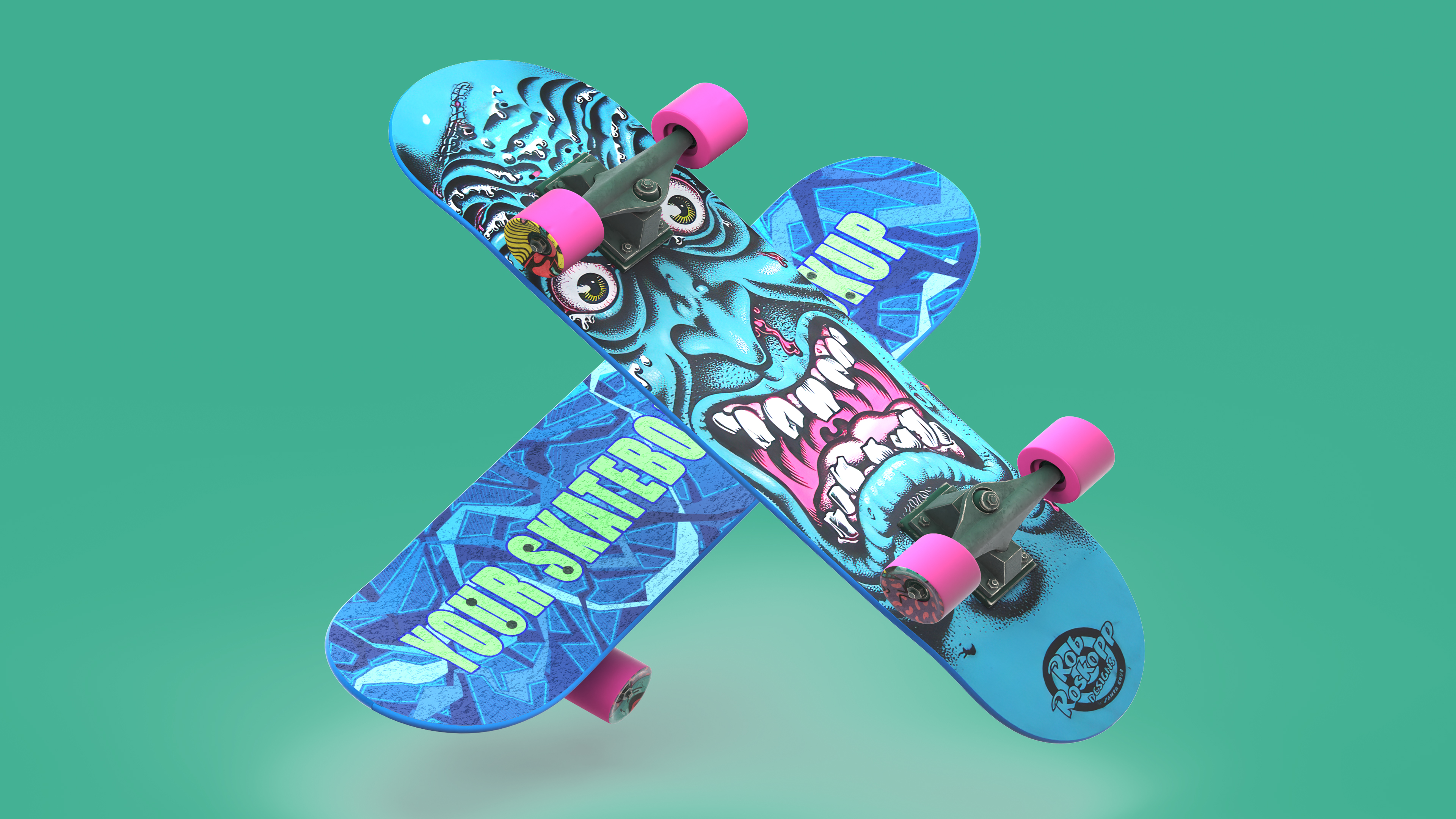 3D Classic Skateboard Face Blue model