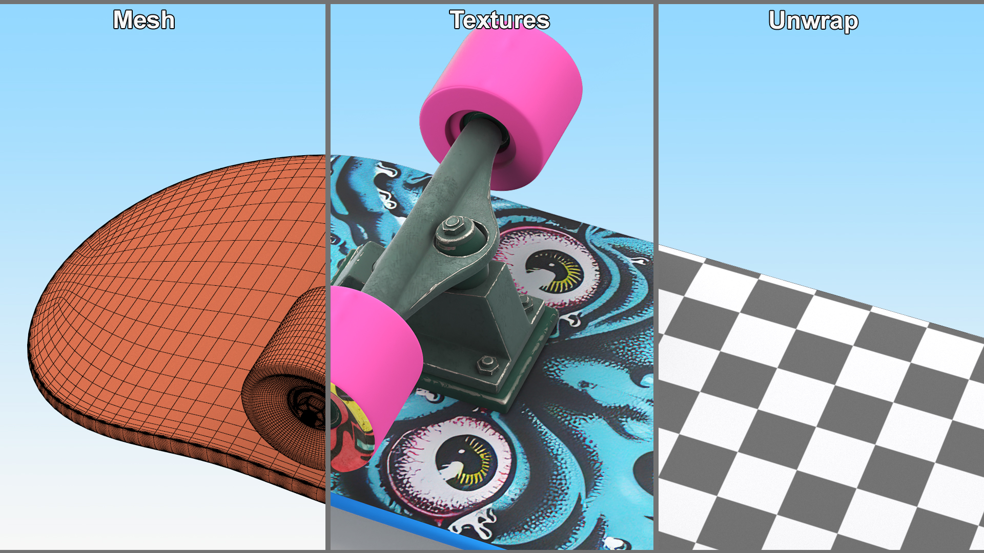 3D Classic Skateboard Face Blue model
