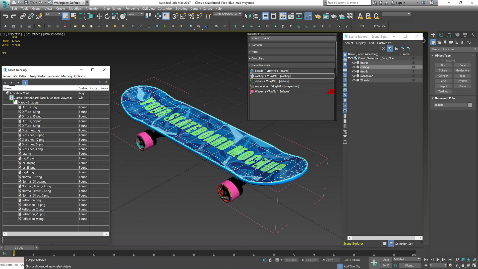 3D Classic Skateboard Face Blue model