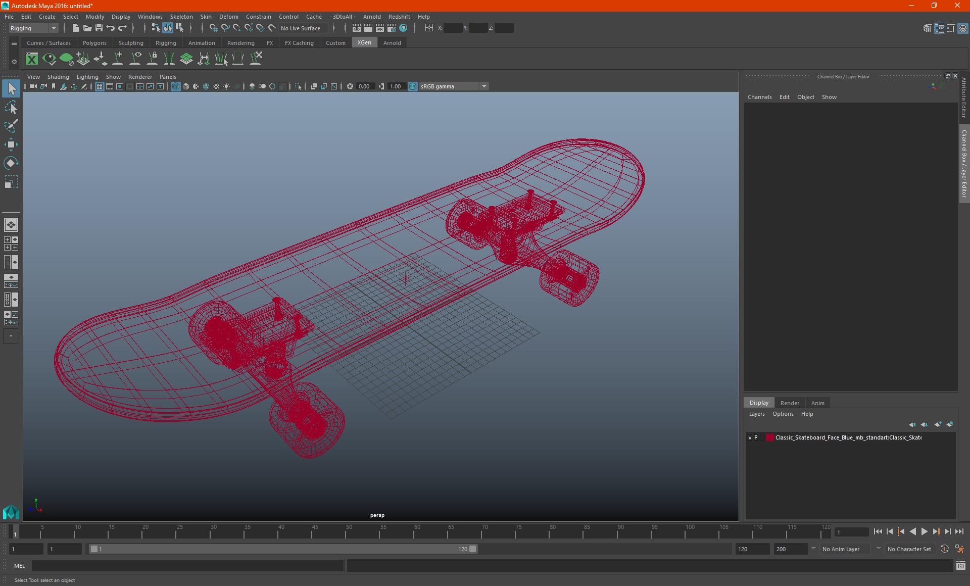 3D Classic Skateboard Face Blue model