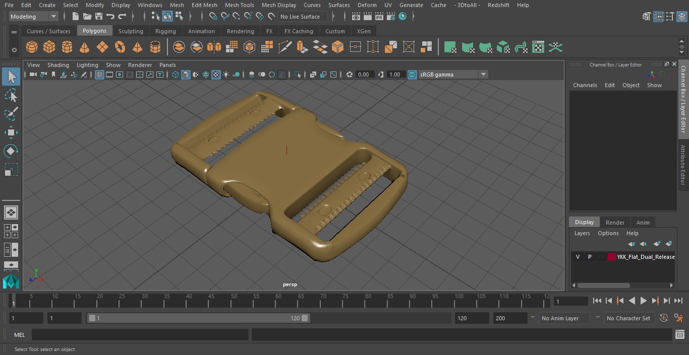 YKK Flat Dual Release Plastic Buckle Khaki 3D