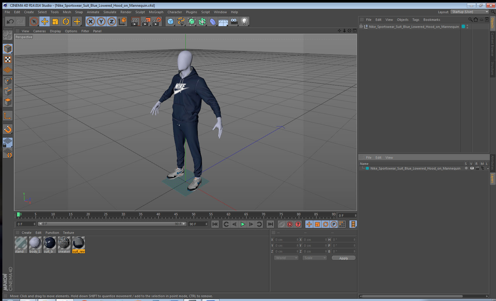 3D Nike Sportswear Suit Blue Lowered Hood on Mannequin
