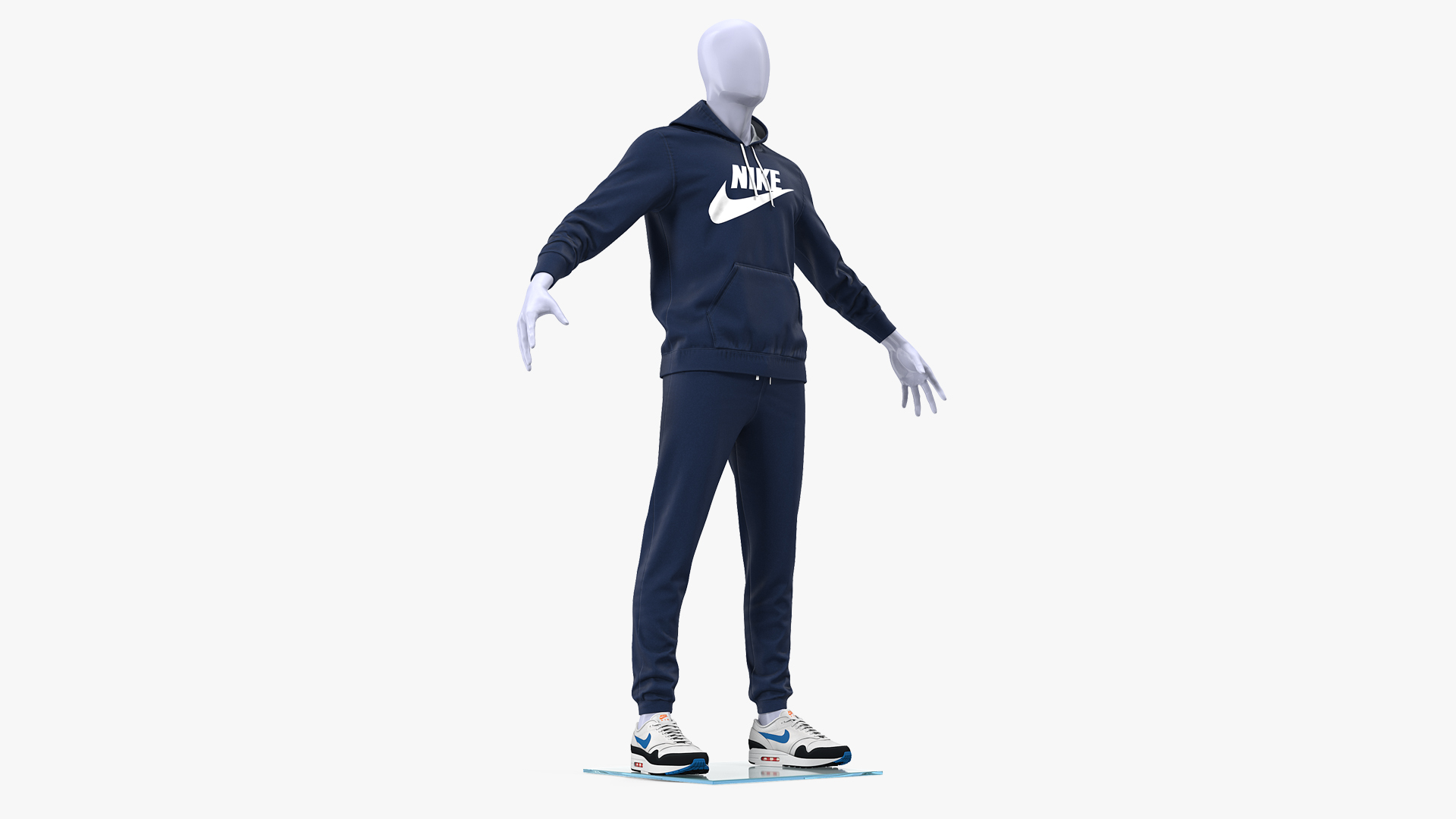 3D Nike Sportswear Suit Blue Lowered Hood on Mannequin