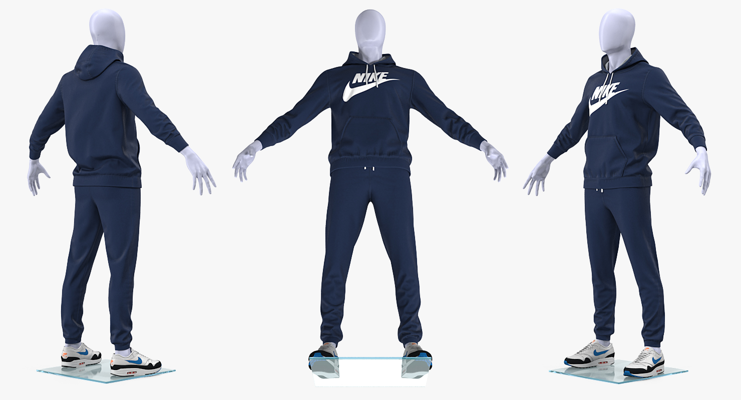 3D Nike Sportswear Suit Blue Lowered Hood on Mannequin