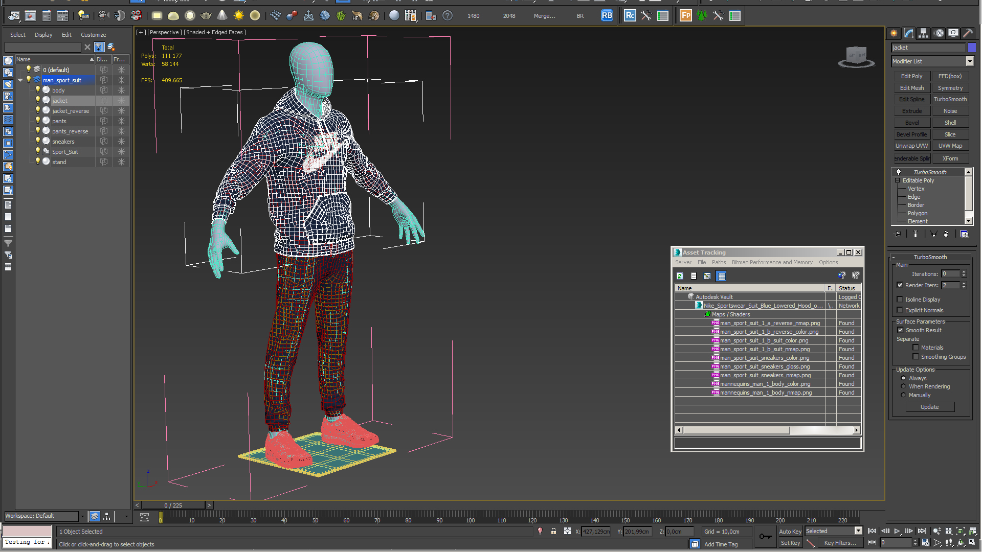 3D Nike Sportswear Suit Blue Lowered Hood on Mannequin