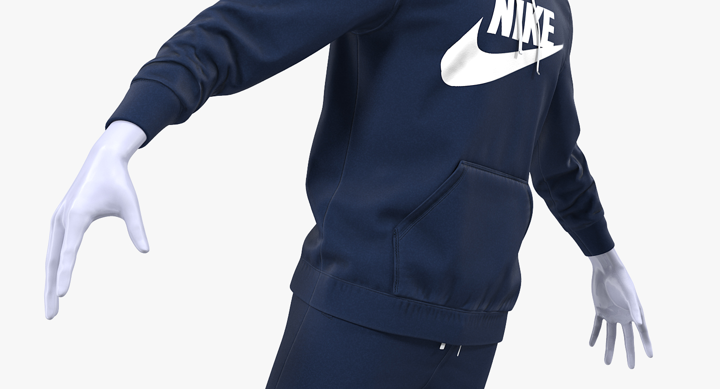 3D Nike Sportswear Suit Blue Lowered Hood on Mannequin