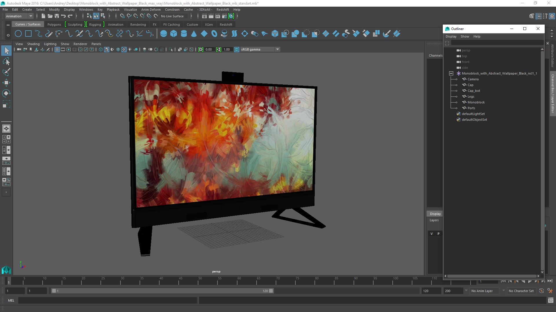 Monoblock with Abstract Wallpaper Black 3D model