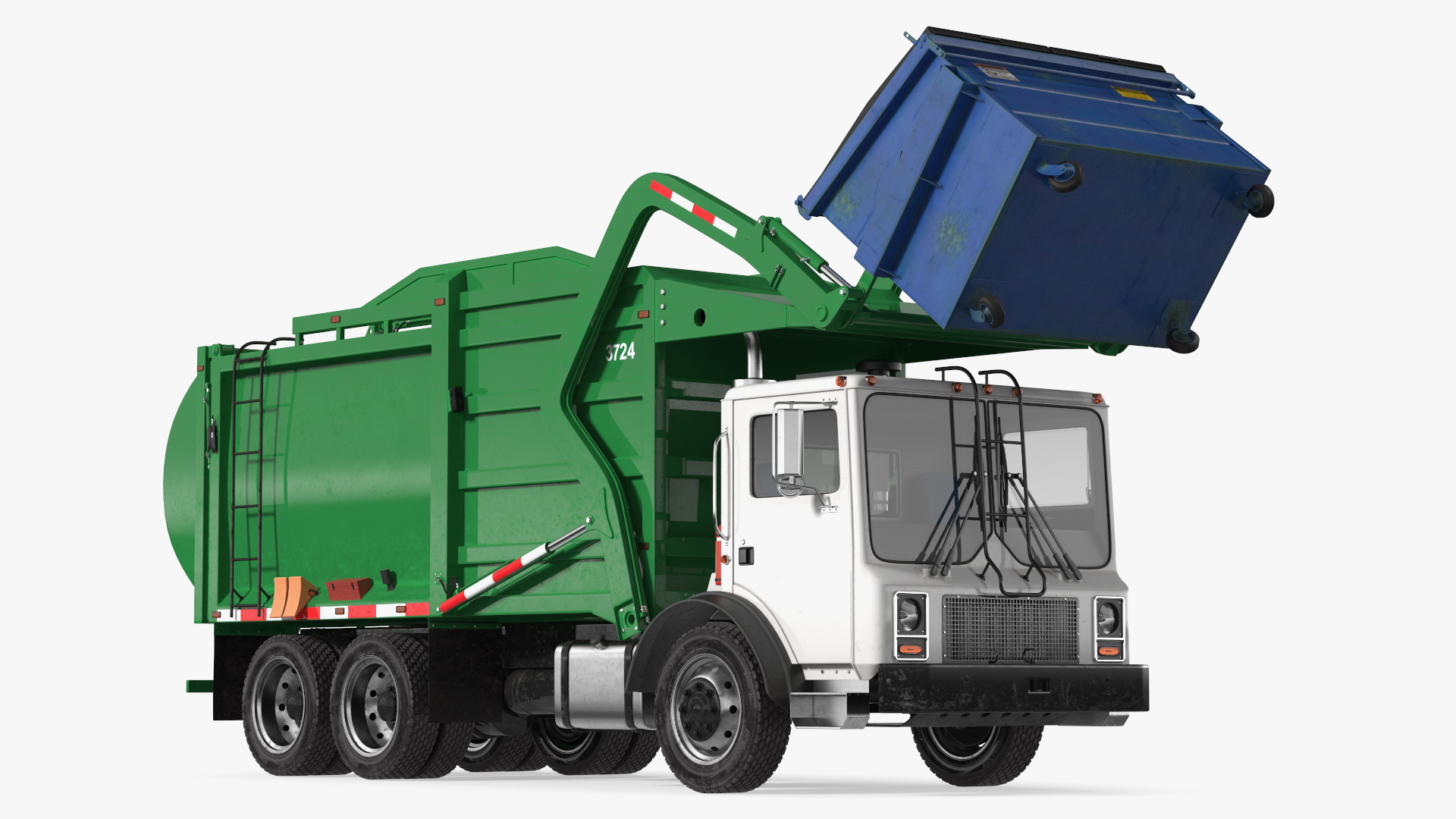 3D Trash Truck Generic with Dumpster Blue model