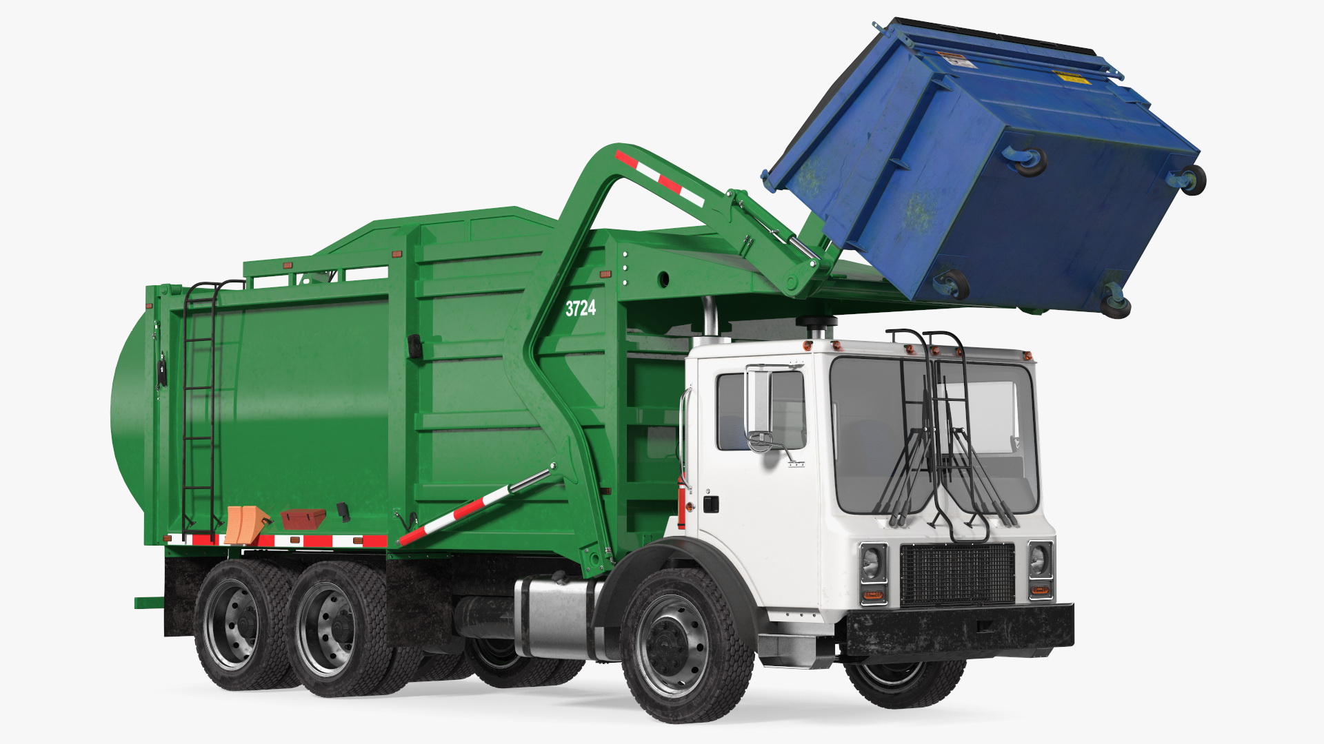 3D Trash Truck Generic with Dumpster Blue model