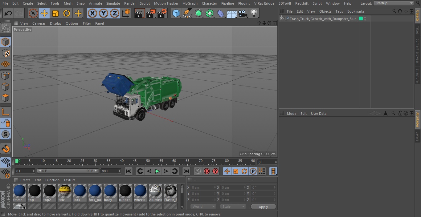 3D Trash Truck Generic with Dumpster Blue model