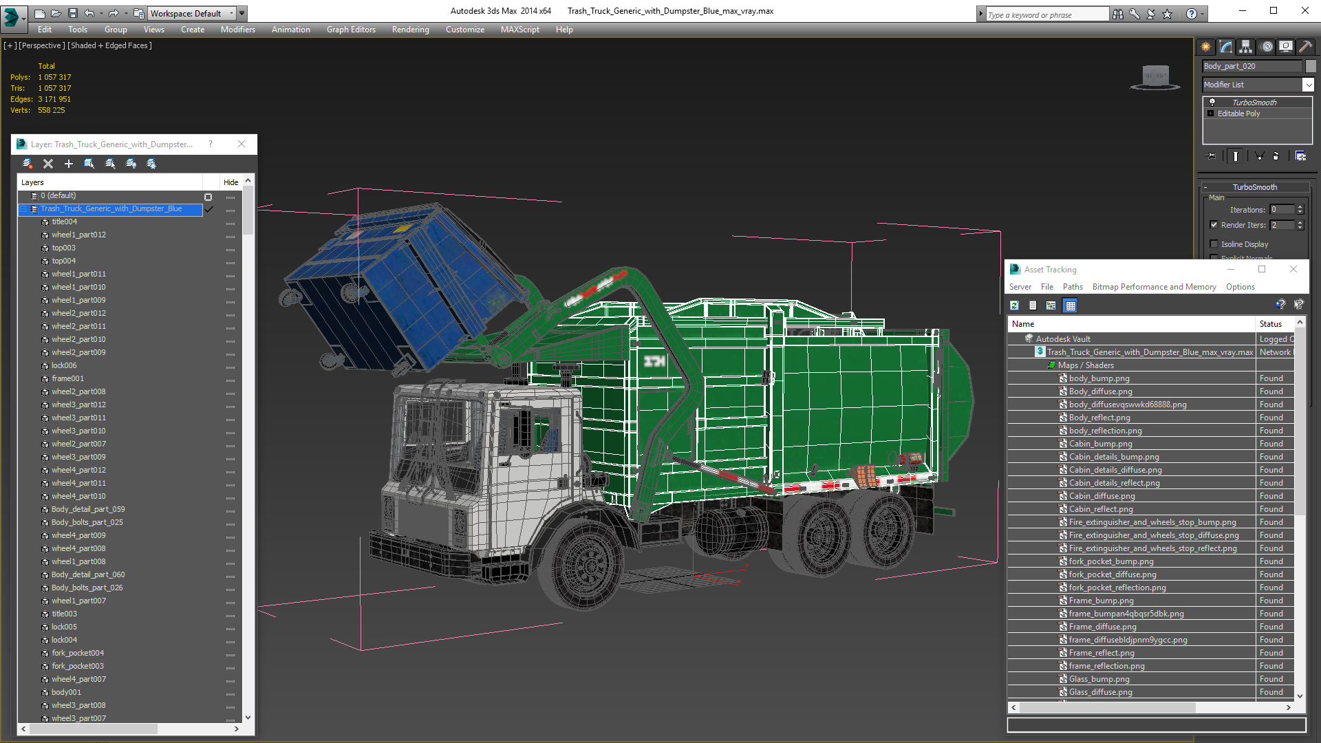 3D Trash Truck Generic with Dumpster Blue model