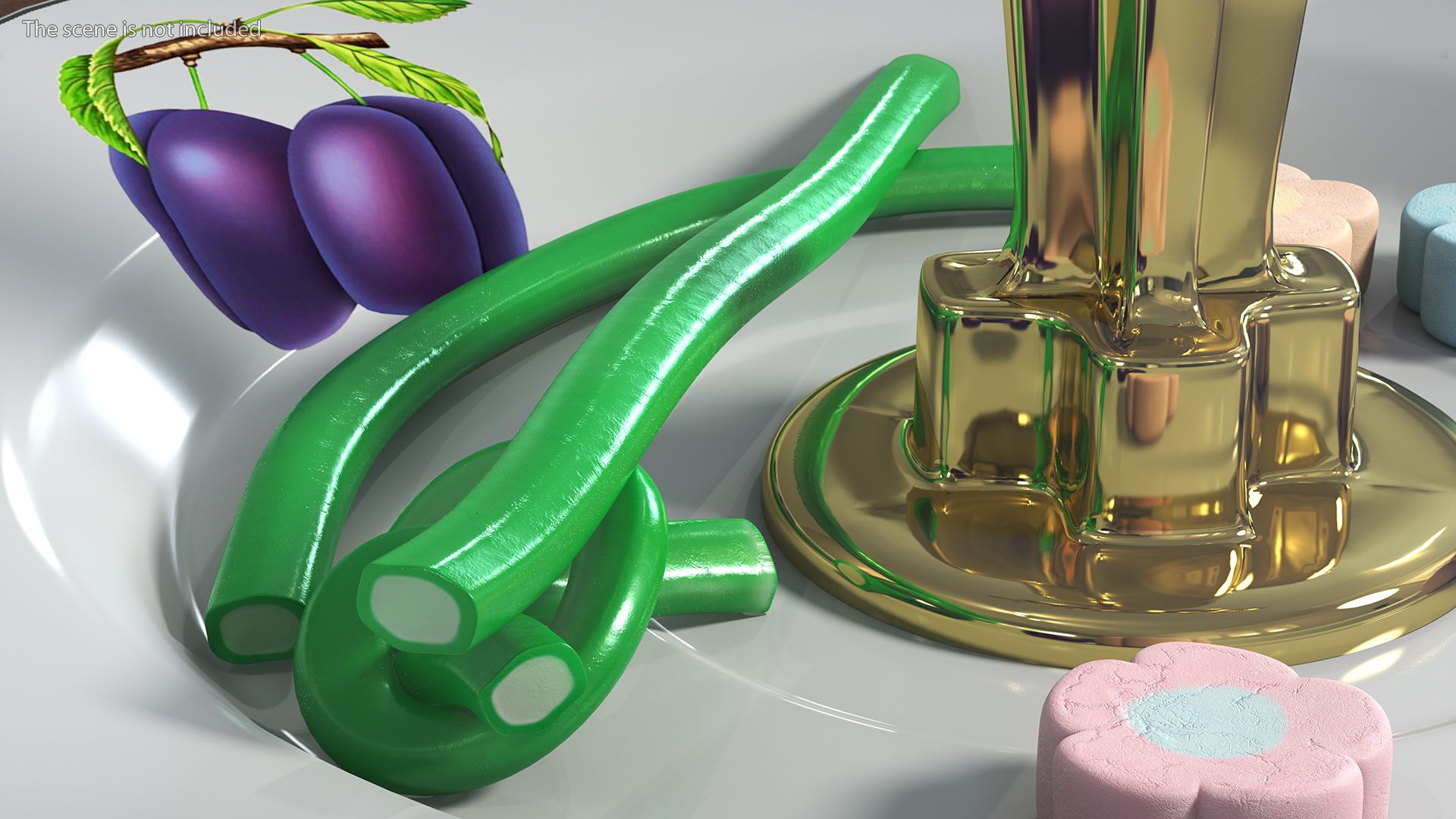 3D model Green Gummy Candy Licorice Rope Set