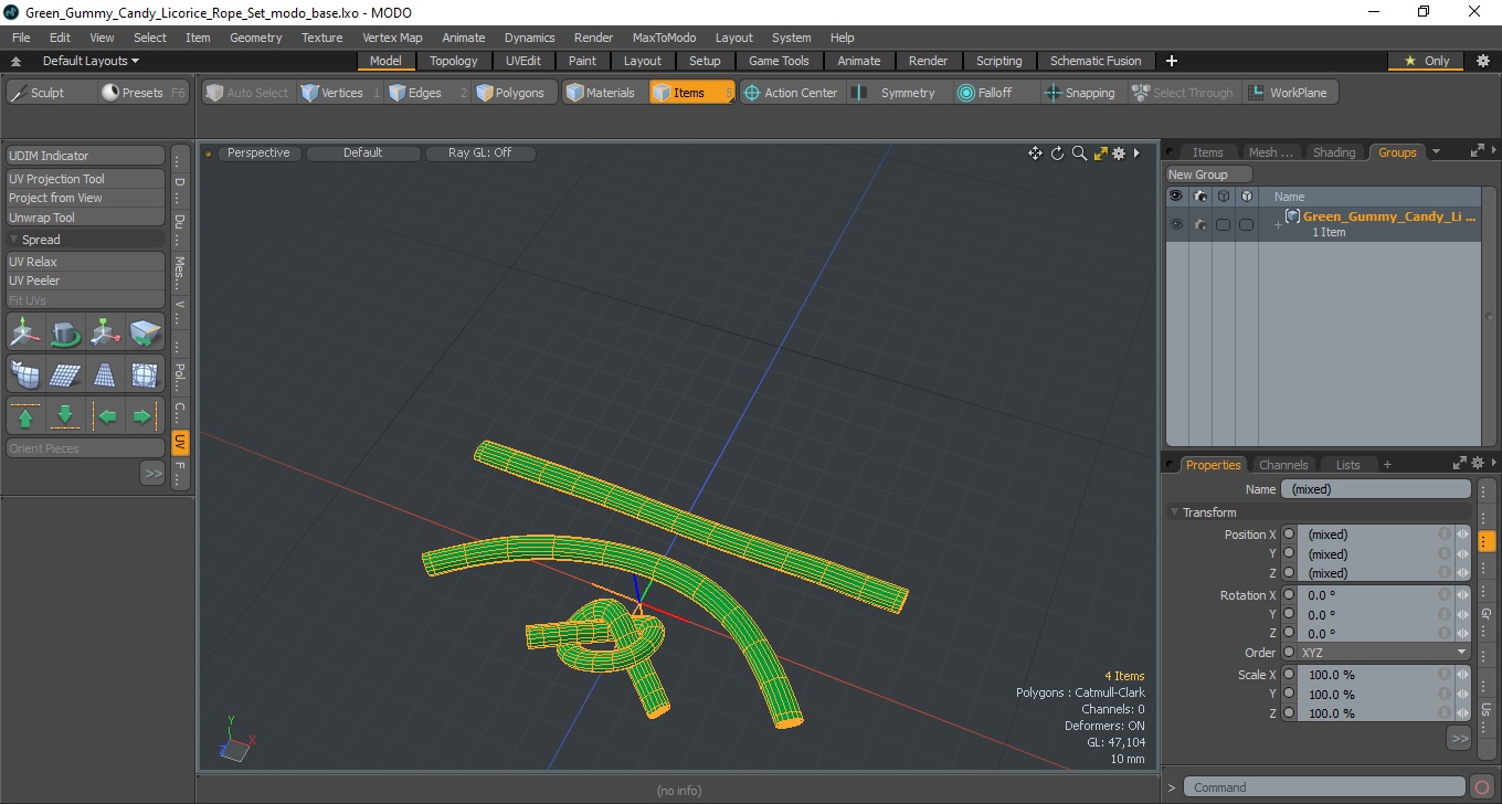 3D model Green Gummy Candy Licorice Rope Set